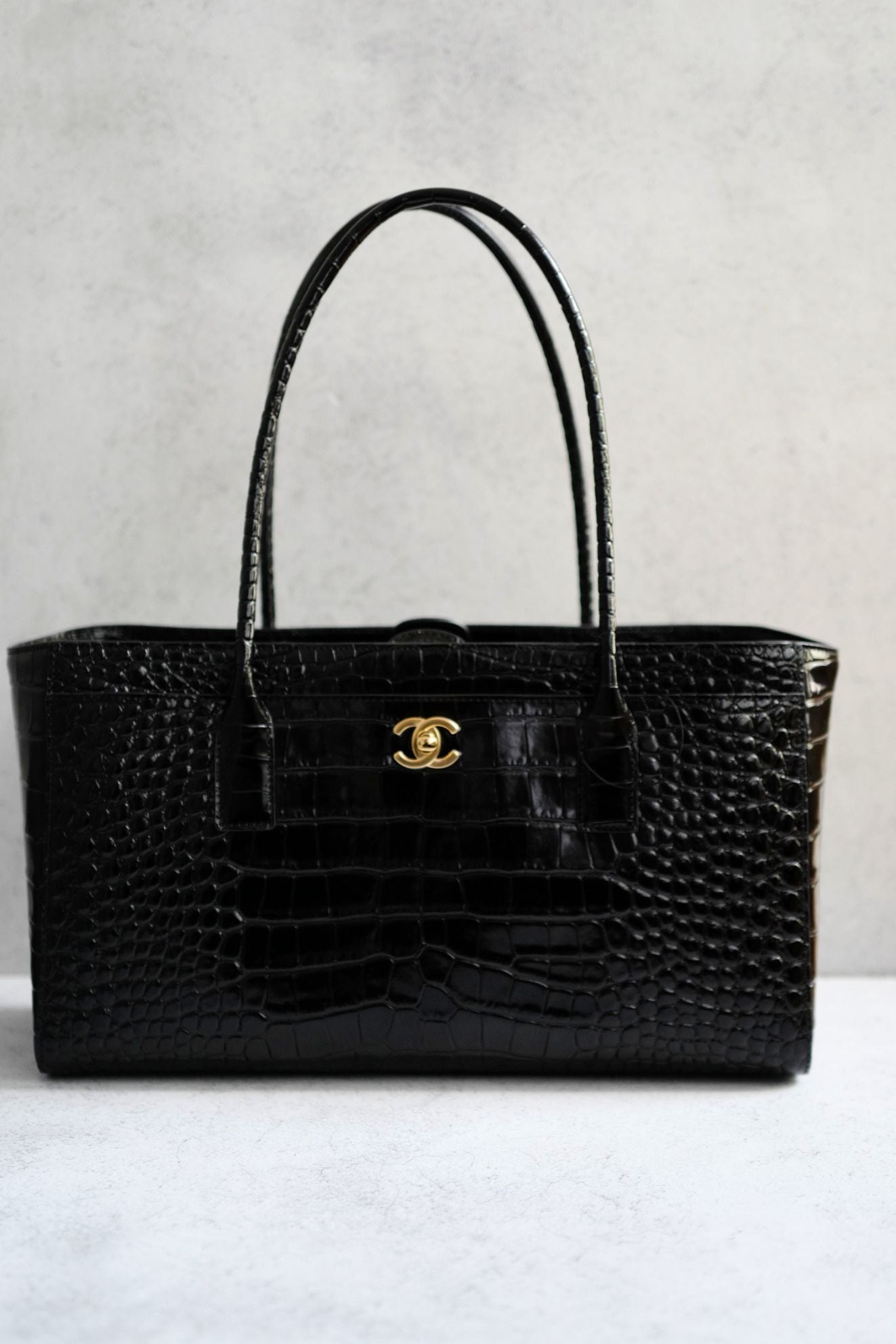 Chanel 26s Matthieu Blazy Small Shopping Bag Black Crocodile Embossed Calfskin Gold Hardware