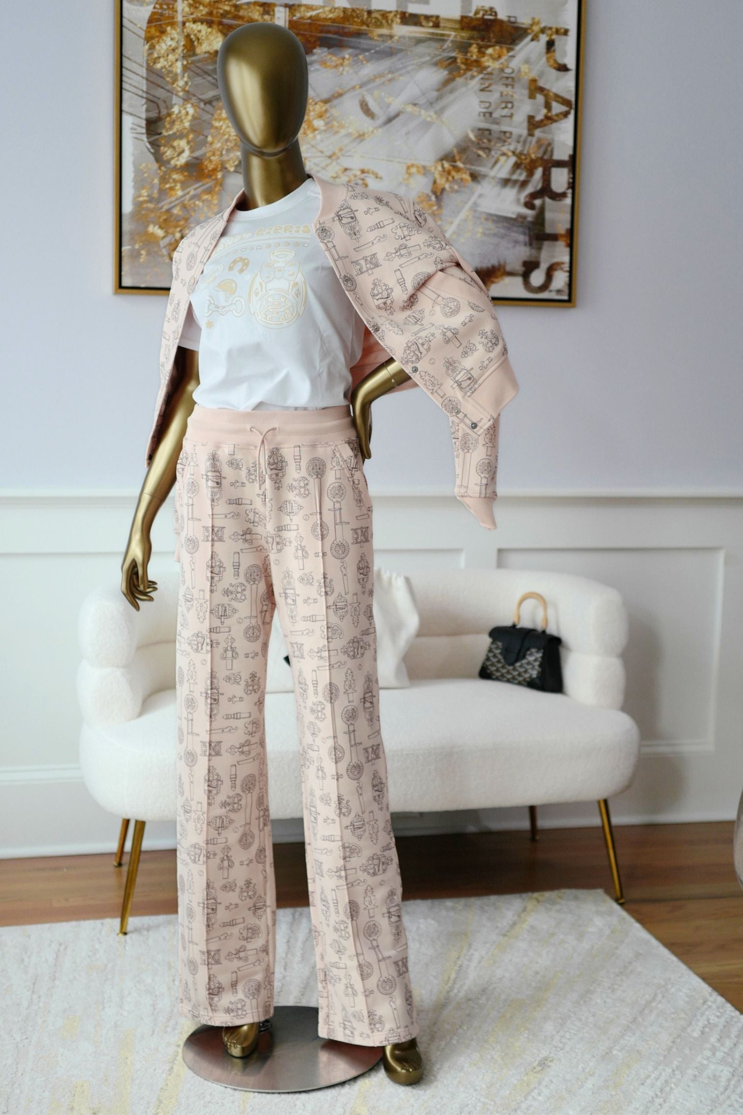 Hermes Wide Pants ‘Ferronnerie Remix’ Rose Opaline Cotton Size 34
