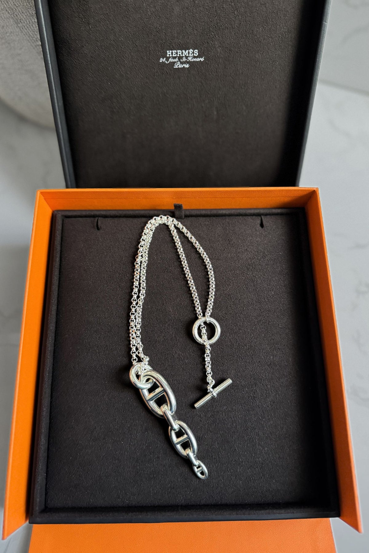 Hermes Chaine d'ancre  Necklace Silver Enchainee pendant
