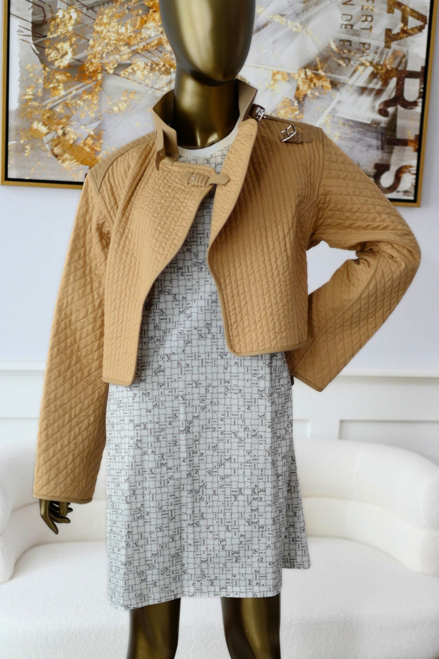 NEW Hermès Quilted Outdoor Jacket Beige Cajou size 36