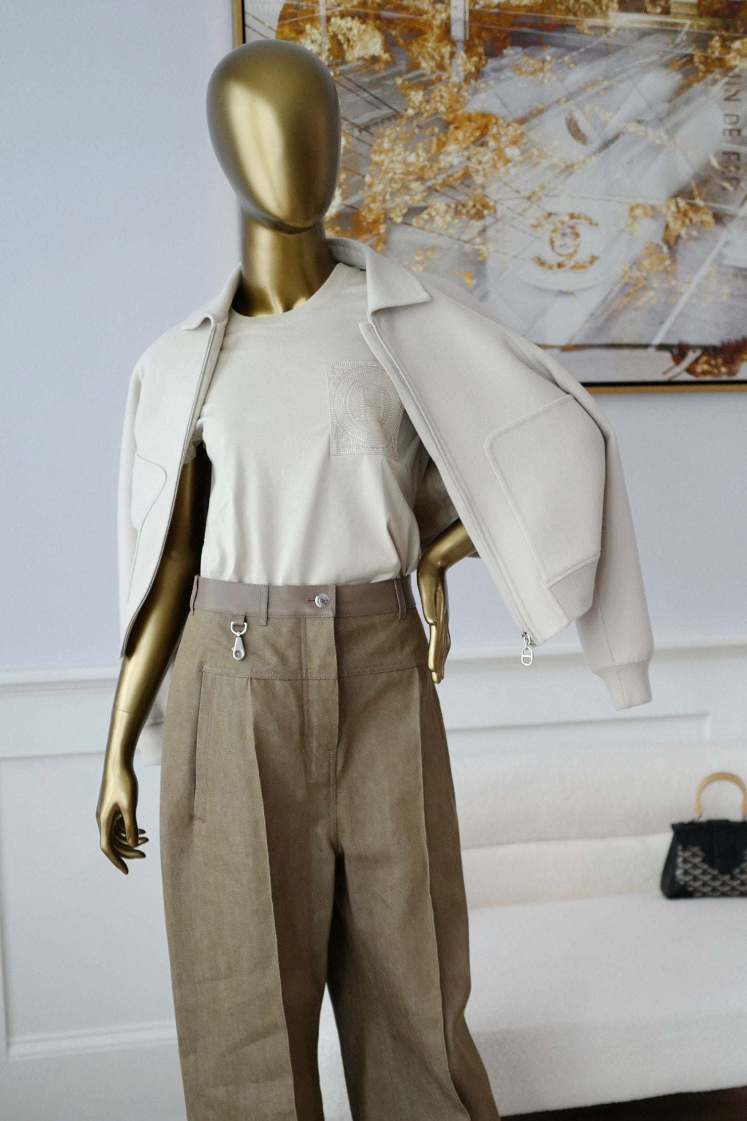 Hermès Jacket Chaine d'Ancre Blanc Sable Virgin Wool Size 36