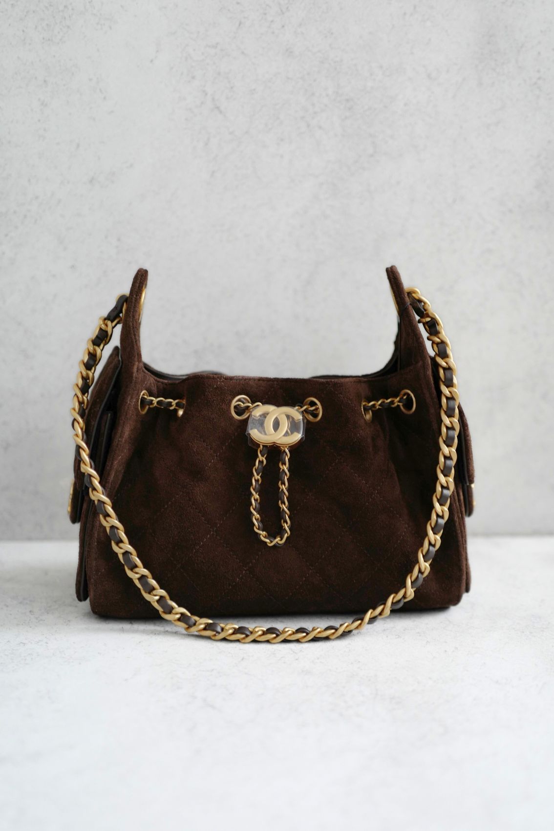 NEW Chanel 26C Mini Hobo Dark Brown Suede Gold Hardware