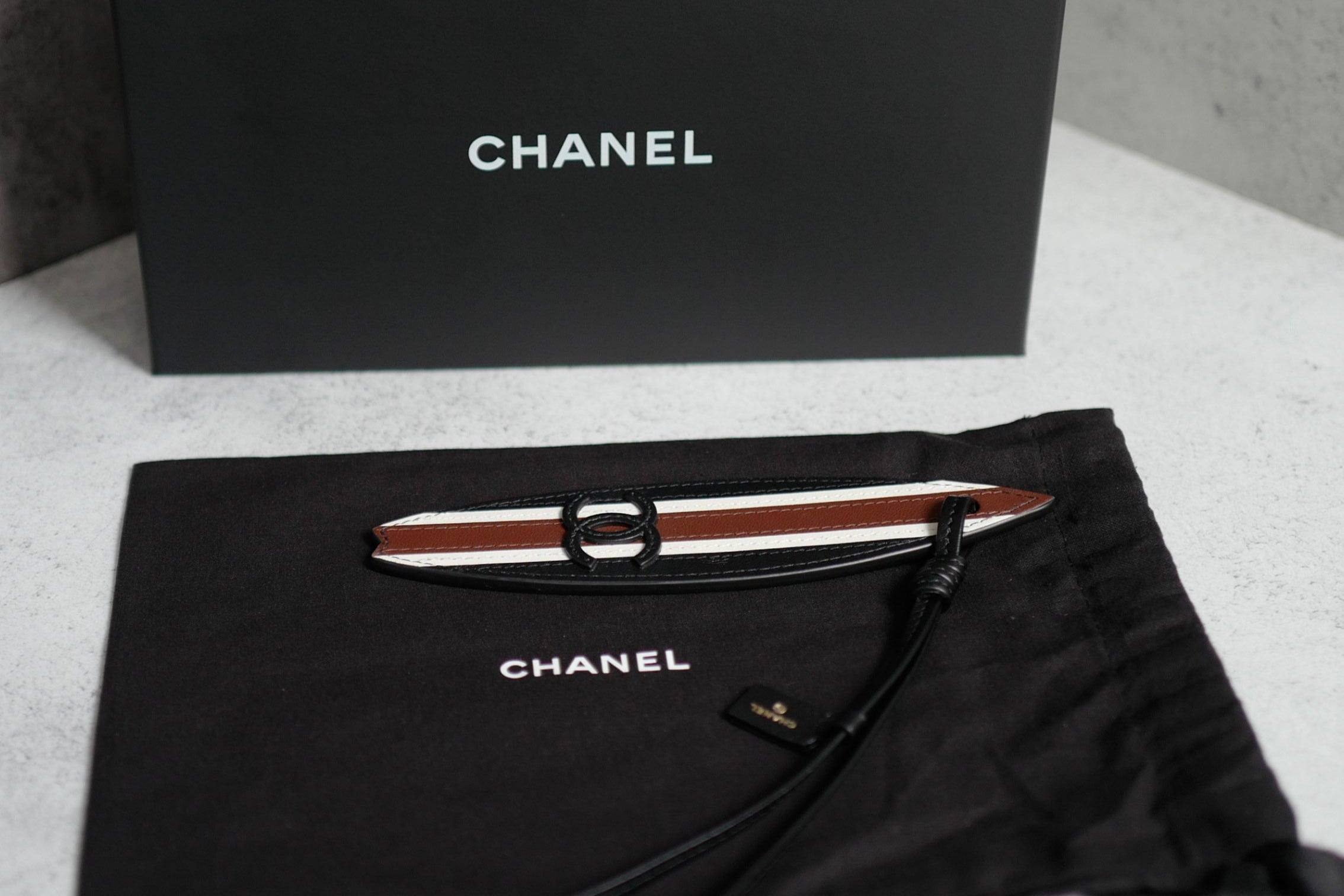 Chanel 26M Coco Beach Bag Charm Black/White/Brown Lambskin Leather
