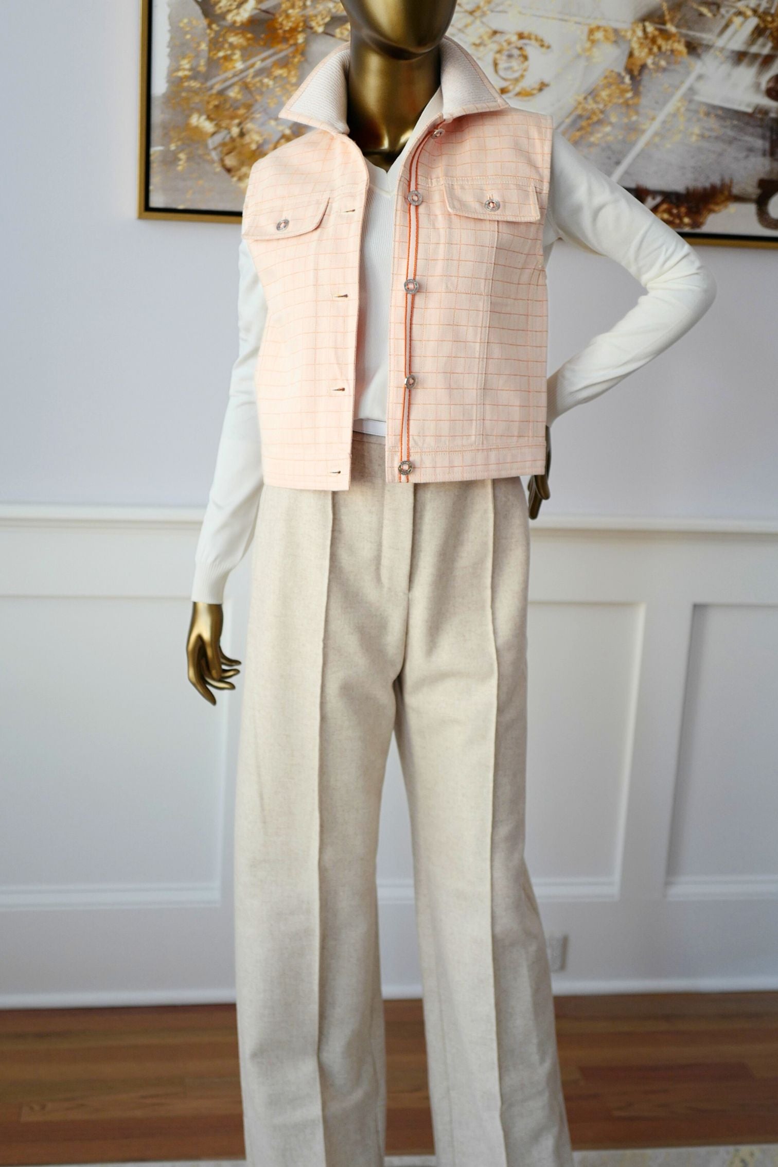 Hermès Cotton Denim Vest Blanc Naturel with Palladium Buttons – Size 36