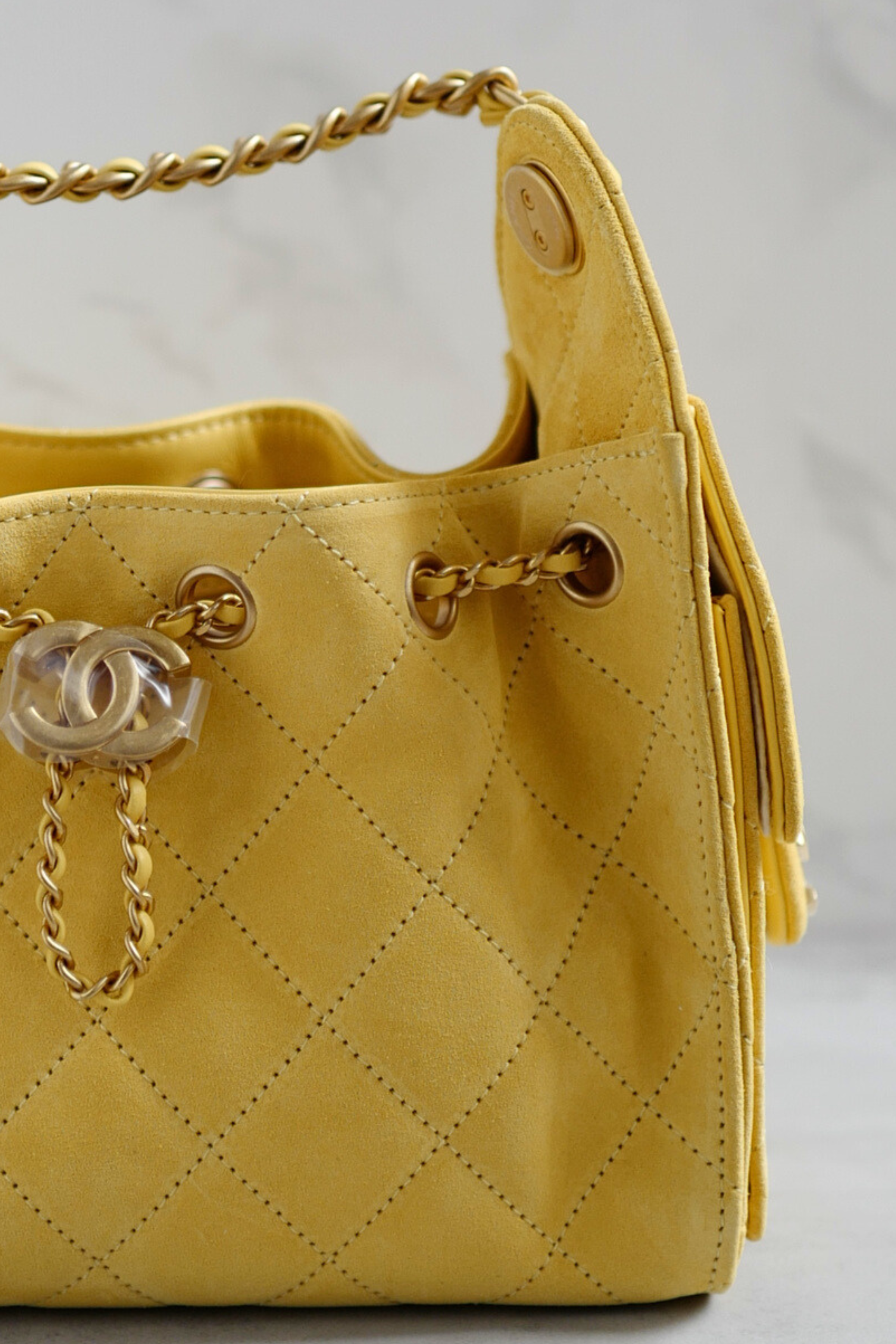 NEW Chanel 26C Mini Hobo Shoulder Bag in Yellow Suede with Gold Hardware