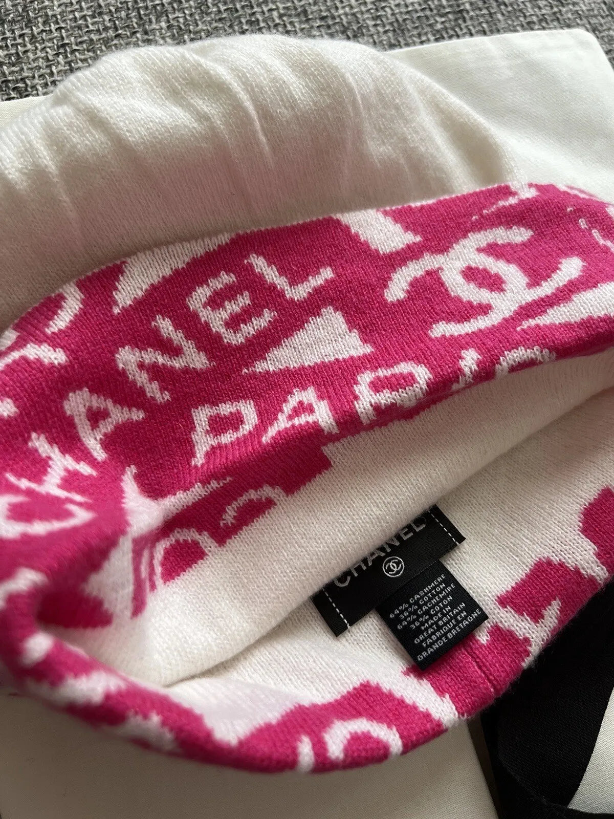 Chanel Beanie Cashmere 24C In White/pink CC Logo All Size NEW