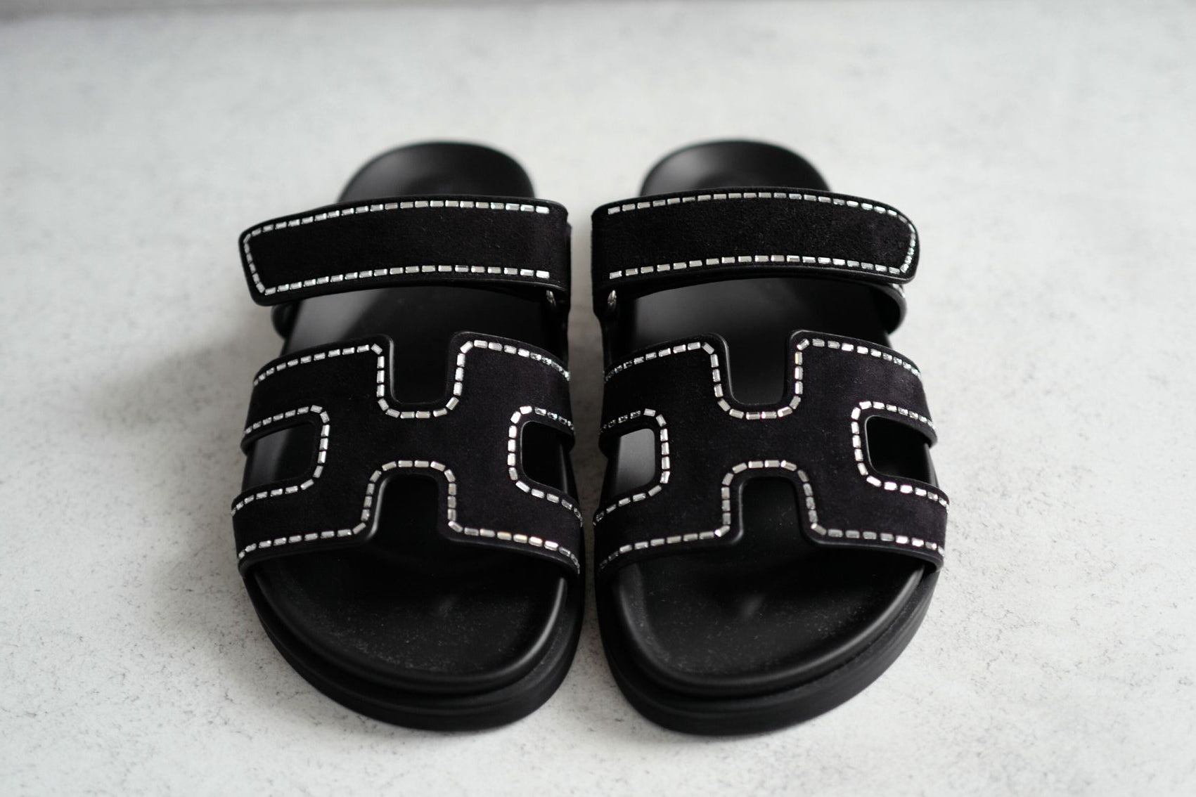 *BNIB* Hermes Womens Chypre Noir with Rhinestone Detail Calfskin Suede Size 37