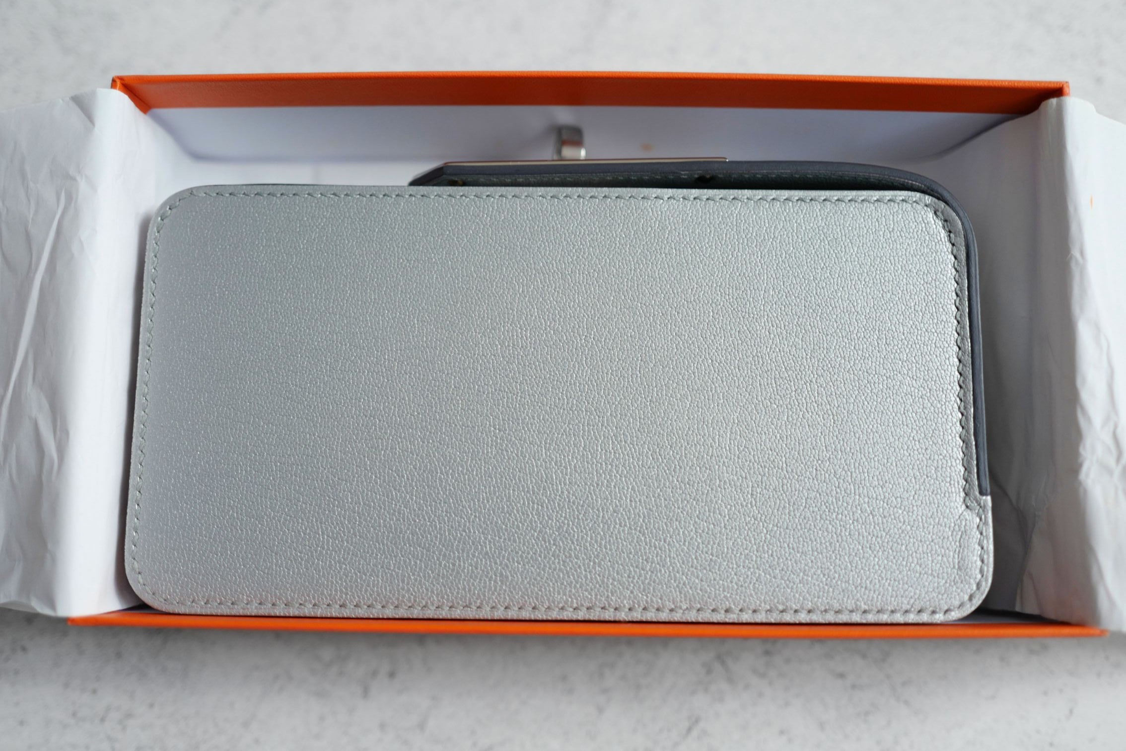 BNIB Hermes Clutch Sanglons Argent Chamkila Goatskin PHW G Stamp 2026