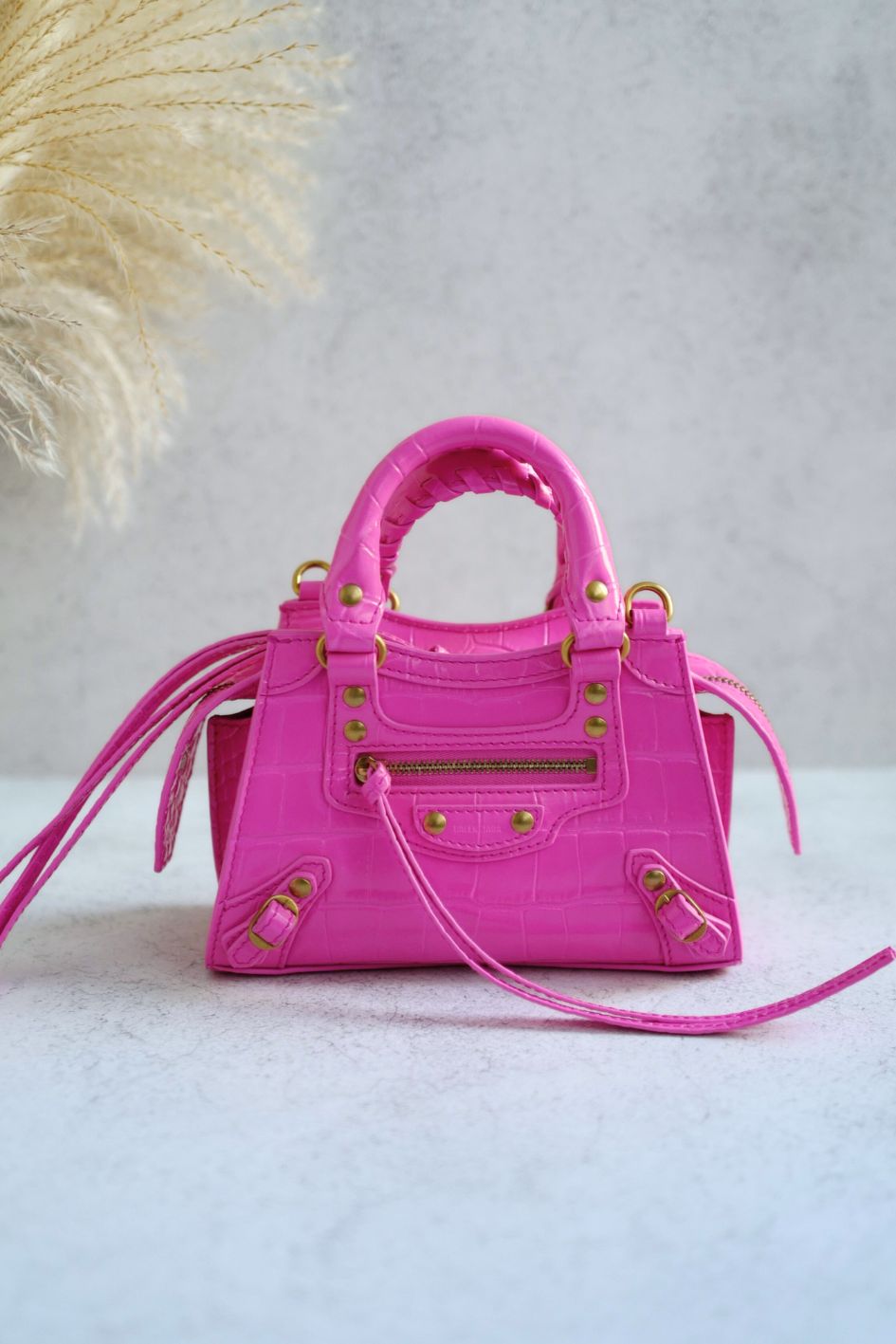 Balenciaga Neo Classic Nano Size In Bright Pink Croco Leather