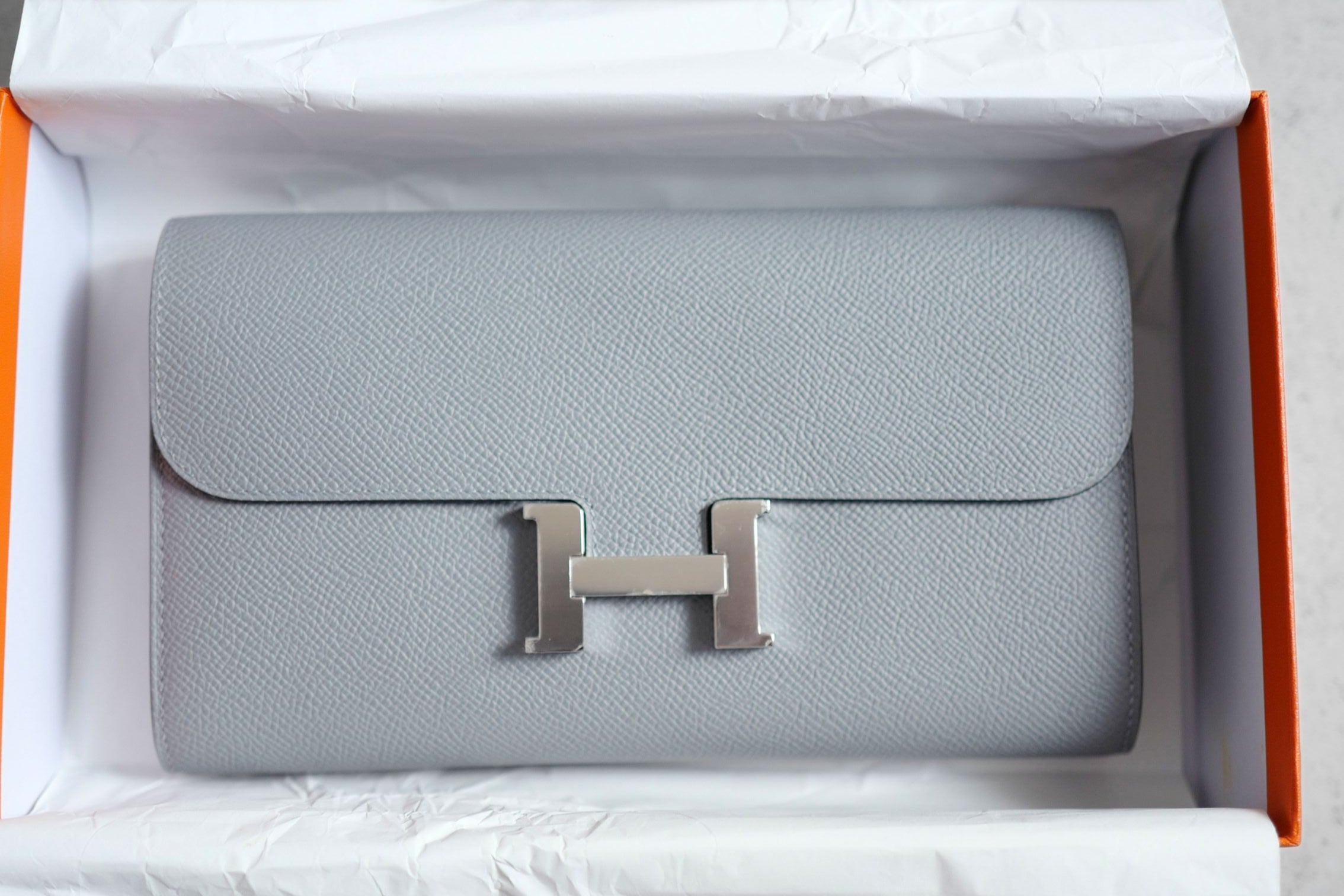 BNIB Hermes Constance To Go Wallet Gris Pantin Epsom Calfskin Palladium Hardware