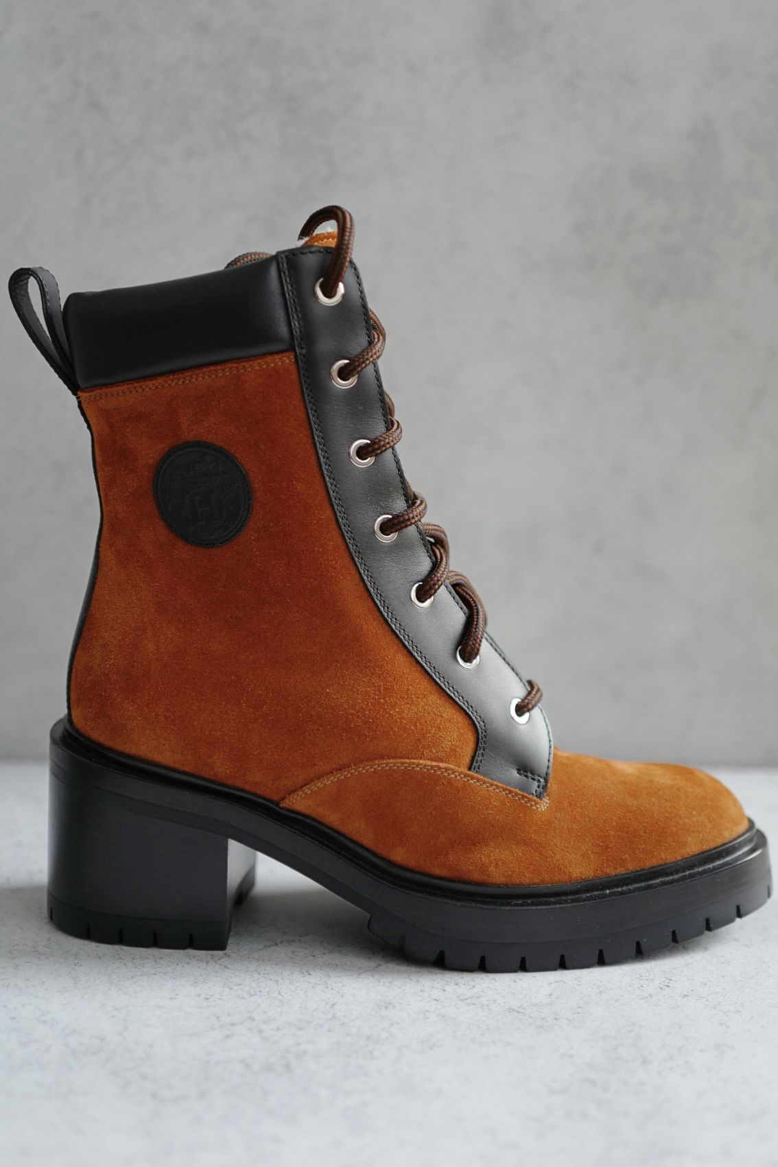 Hermes Bridge Suede Combat Boots Size 37.5 In Brown Over $1800 Retail