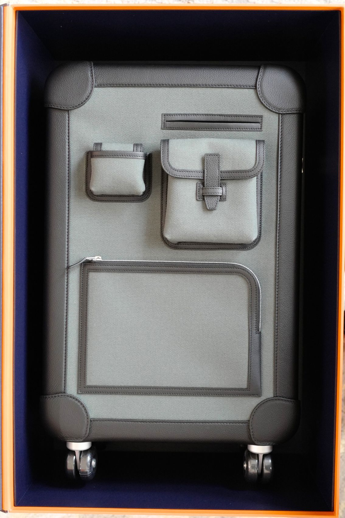 Hermès Valise R.M.S III Cabine Cargo Toile Goéland/Régate Vert Mangrove/Noir