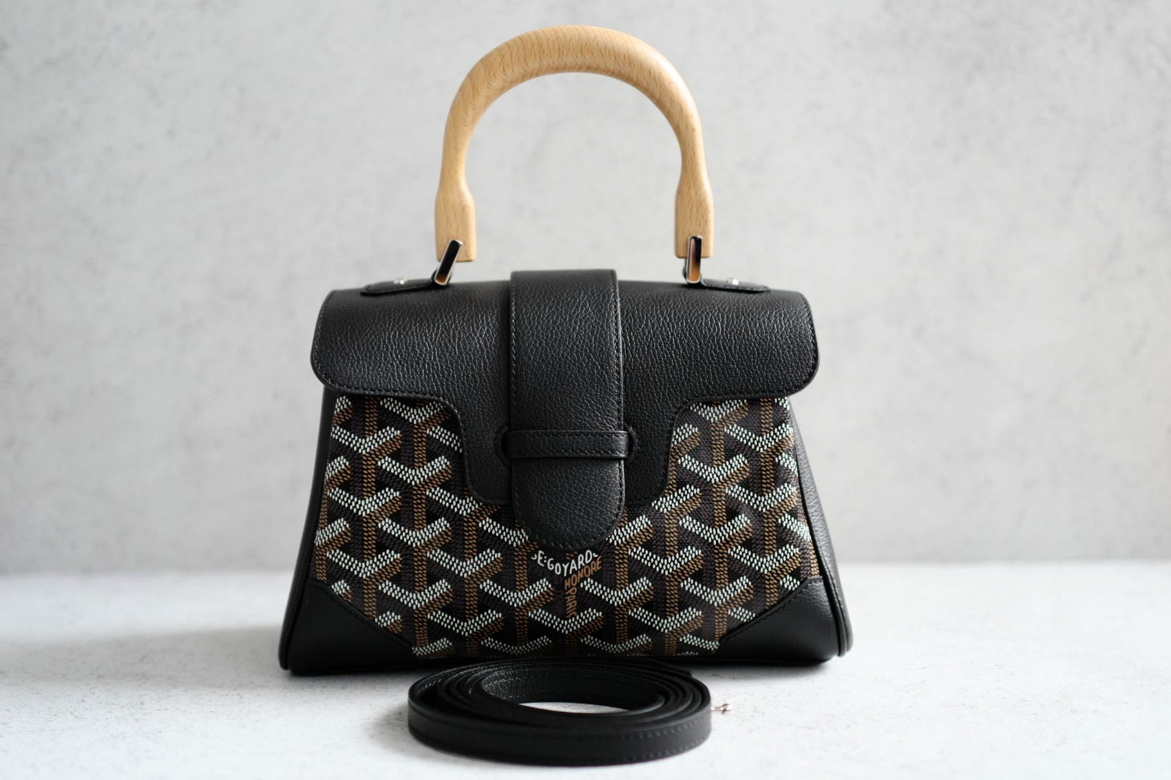 NEW Goyard Saigon Souple Mini Bag in Black Palladium HW with Beech Handle