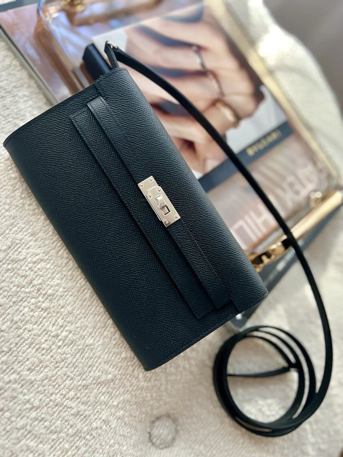 BNIB Hermes Kelly To Go Wallet in Noir Black Epsom Palladium Hardware NEW