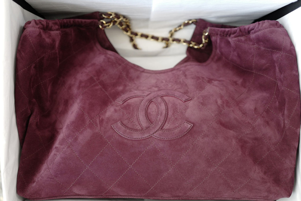 NEW Chanel 26B Large Tote Bordeaux Burgundy Suede Calfskin Gold Hardware