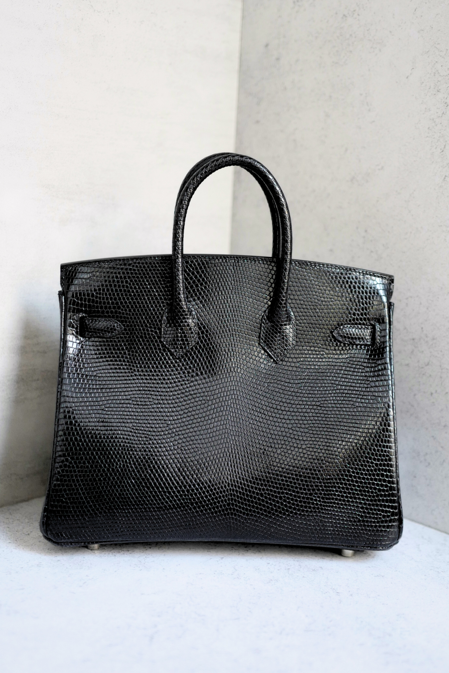 Hermès Birkin 25 Black Lizard Lisse with Palladium Hardware K