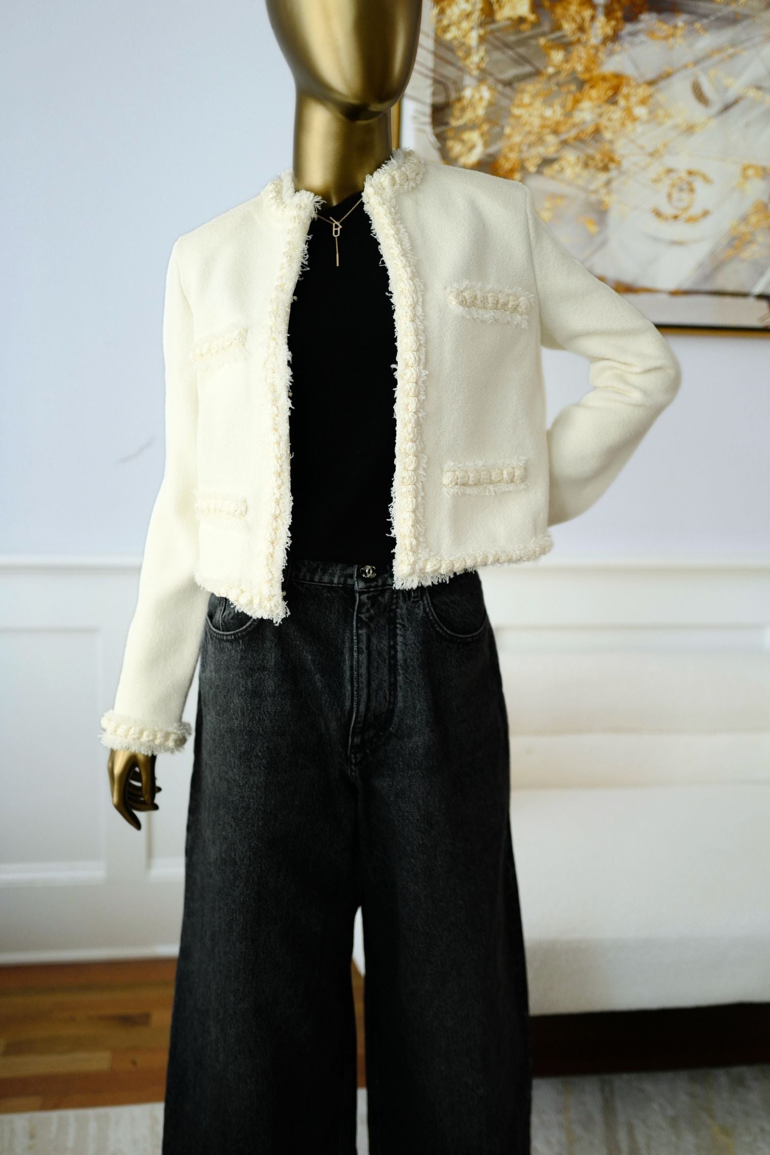 NEW Chanel Métiers d’art 2026 Collection Jacket Ivory in Silk Size 36