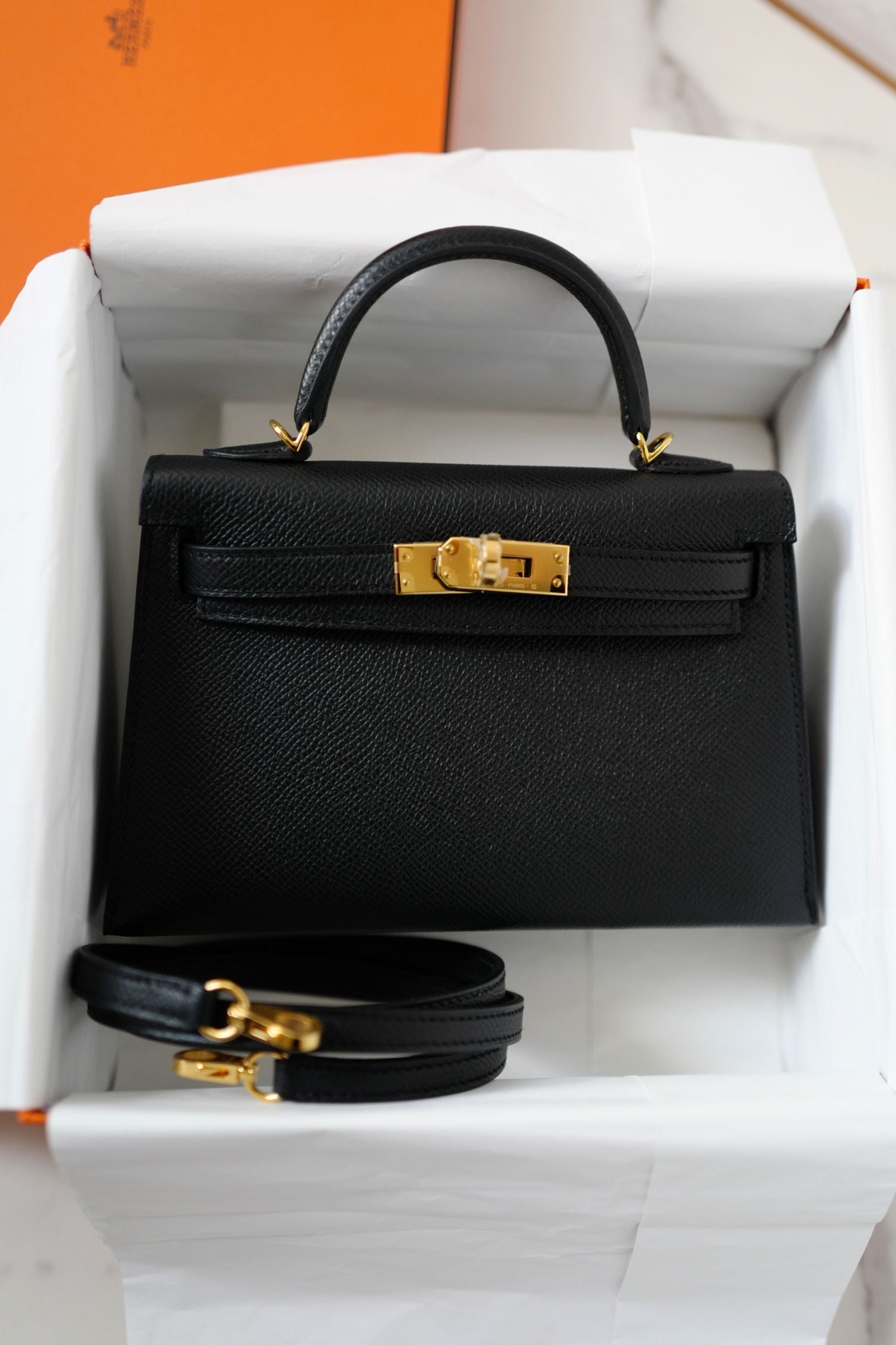 BNIB Hermes Mini Kelly Black Epsom Leather Gold Hardware G Stamp 2026
