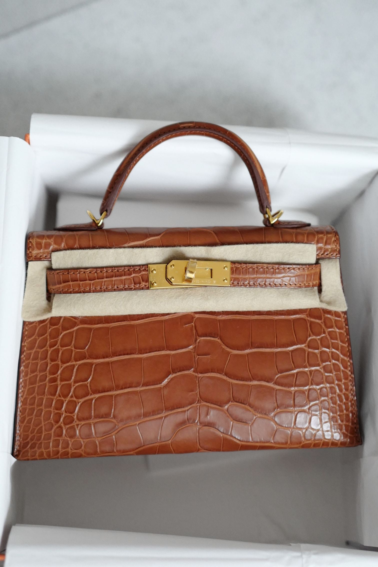 Hermès Mini Kelly Gold Sellier Alligator Mississippiens GHW G Stamp
