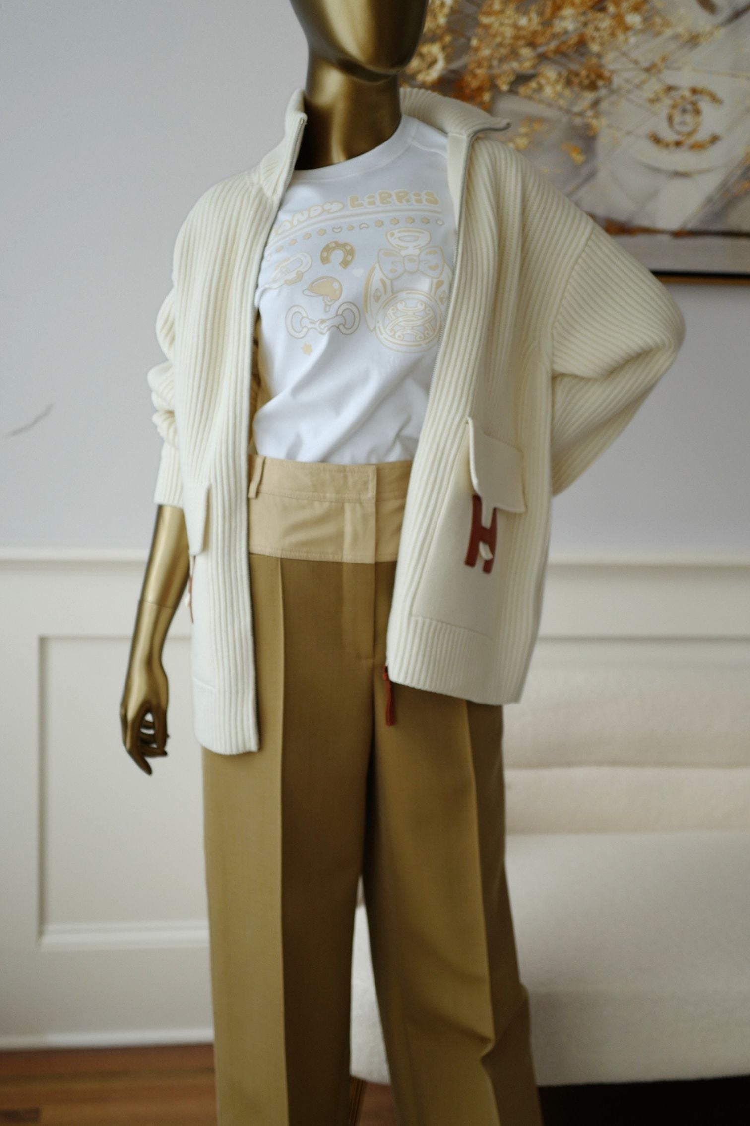 Hermès Blouson Cardigan Blanc Naturel Wool Knit Size 34