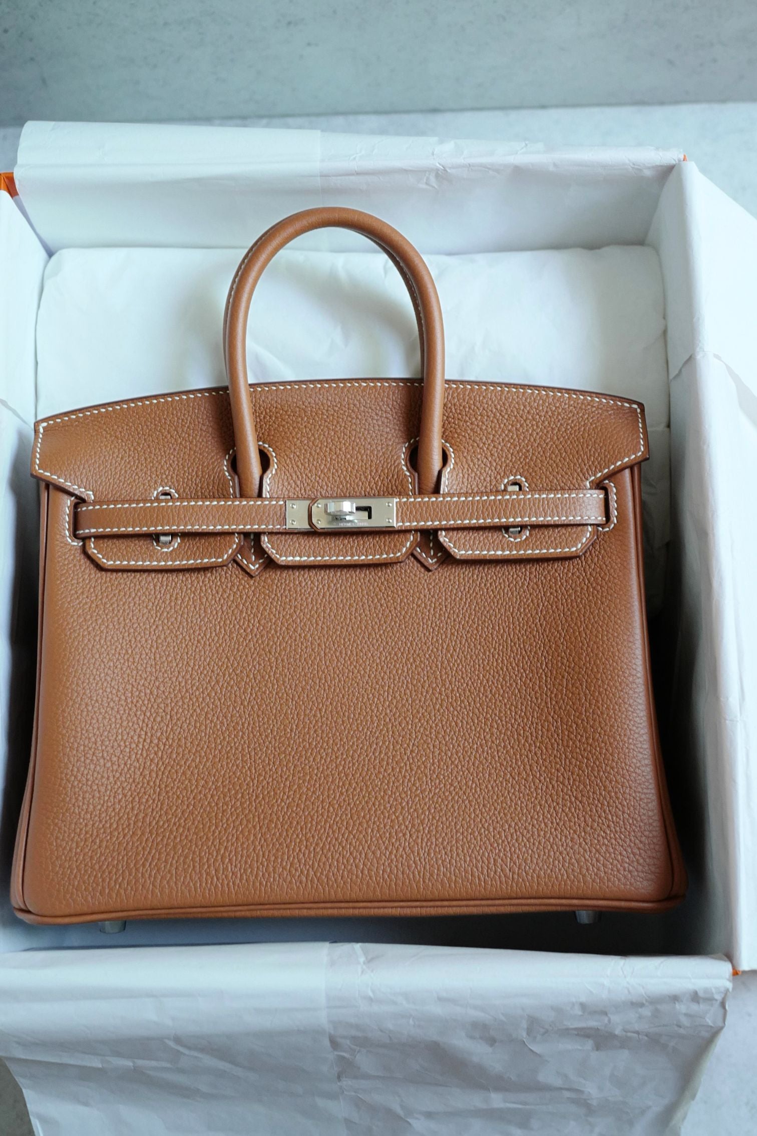 BNIB Hermes Birkin 25 Gold Togo Leather Palladium Hardware