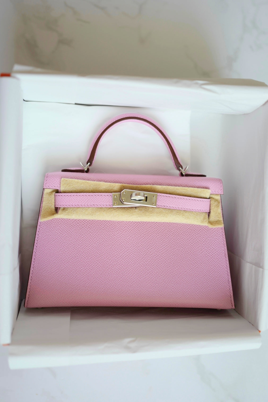 Hermès Mini Kelly Mauve Sylvestre Epsom Leather Palladium Hardware K Stamp