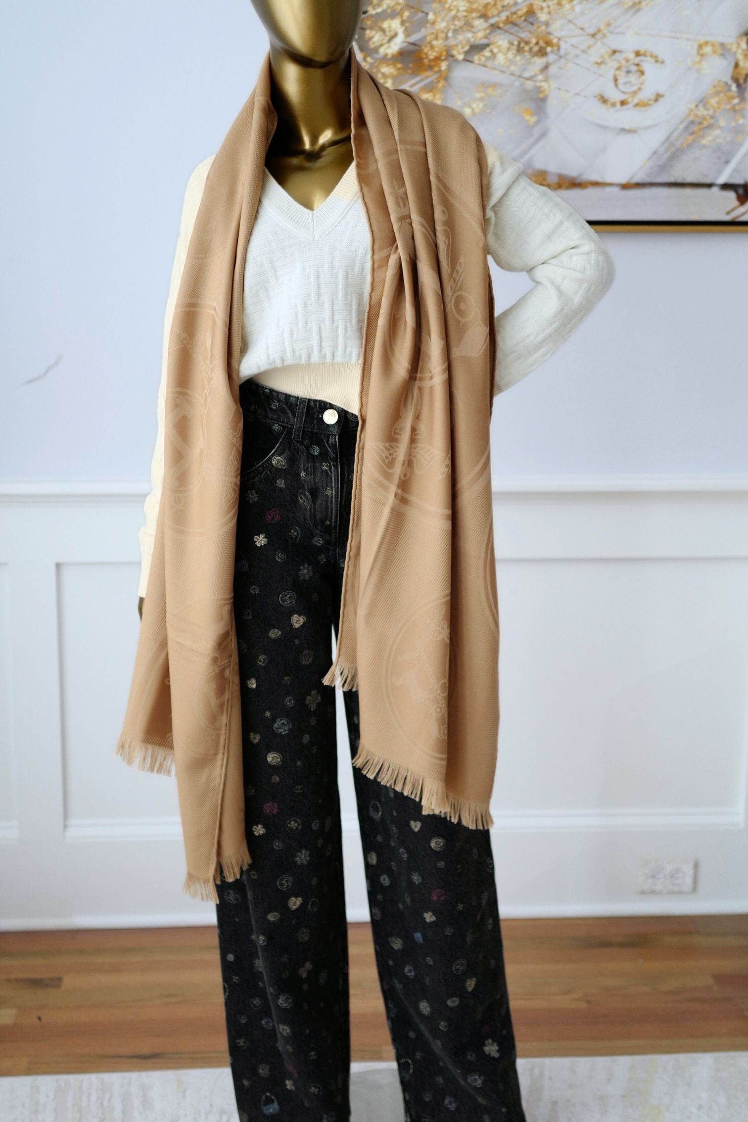 Hermès New Libris Stole Cashmere Silk Kraft Confettis d’Ex-Libris Jacquard