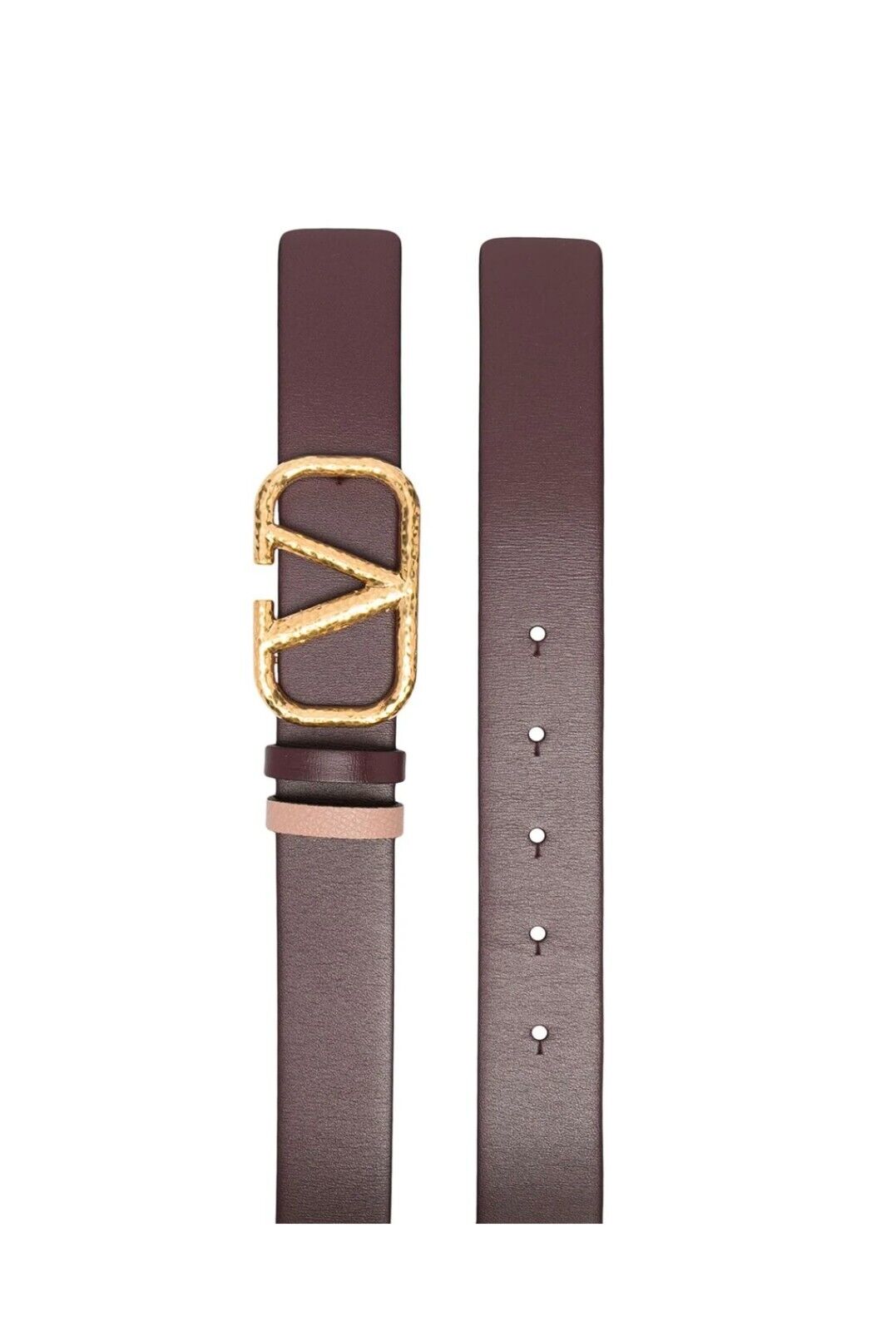 Valentino Vlogo Hammered Buckle Reversible Wide Signature Belt Burgundy/Blush 75