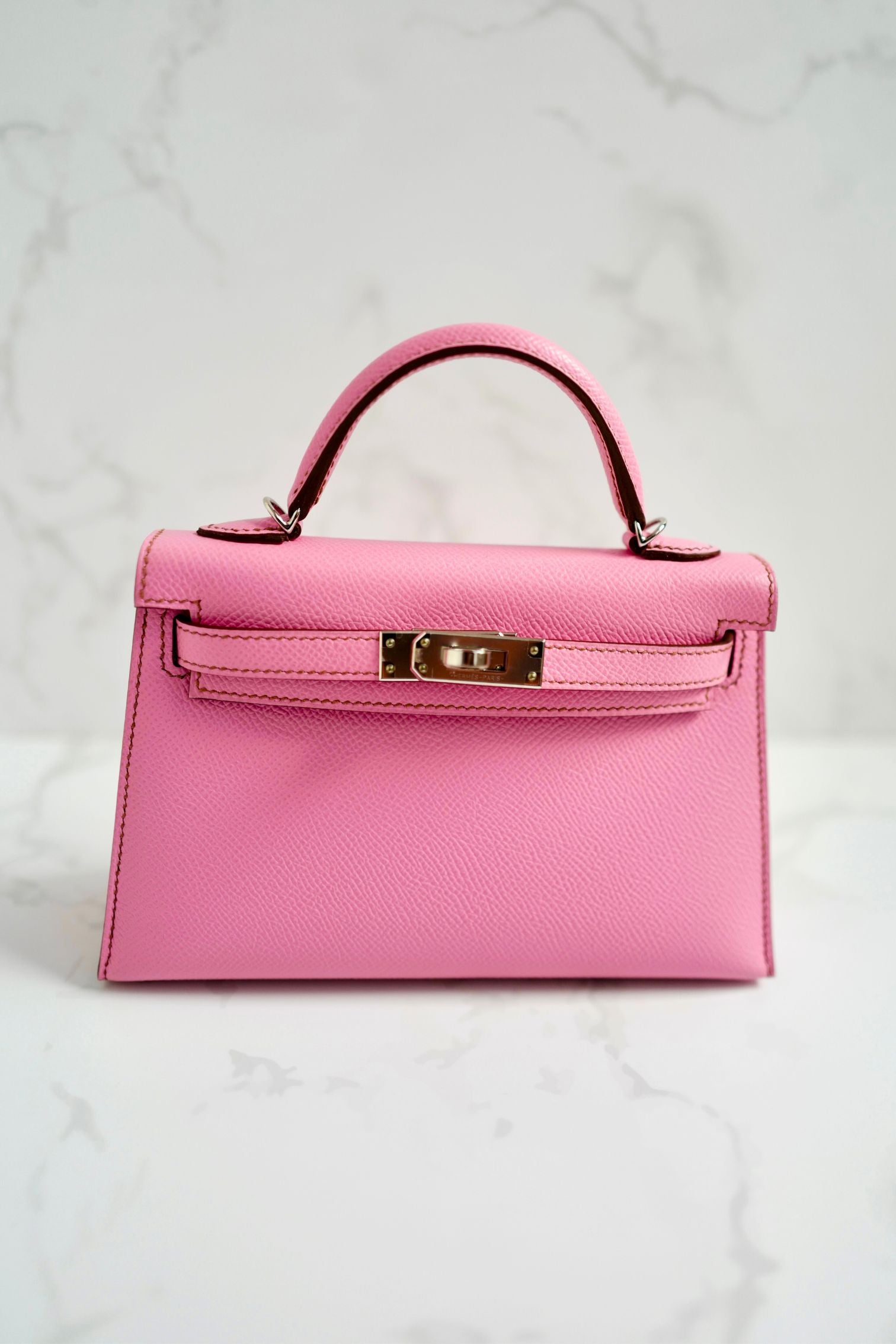 Hermes Mini Kelly 5P Bubblegum Pink Epsom Leather Palladium Hardware