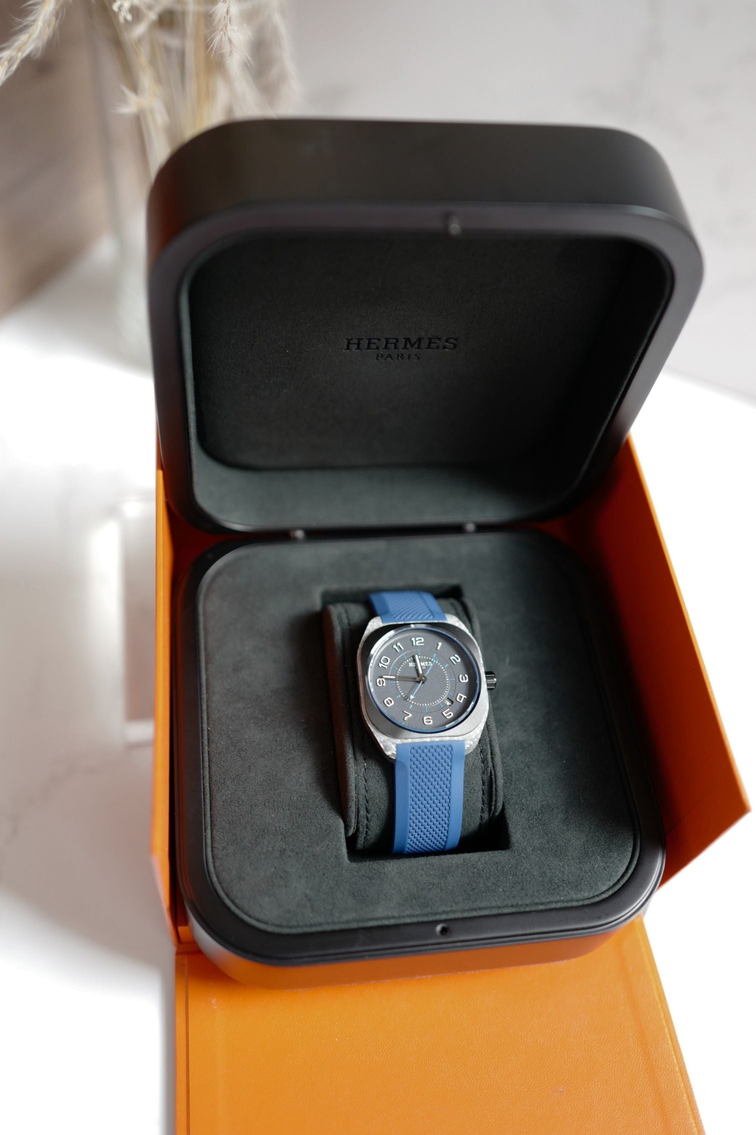 Hermès H08 Titanium Blue Edition Blue Rubber Strap 42 mm