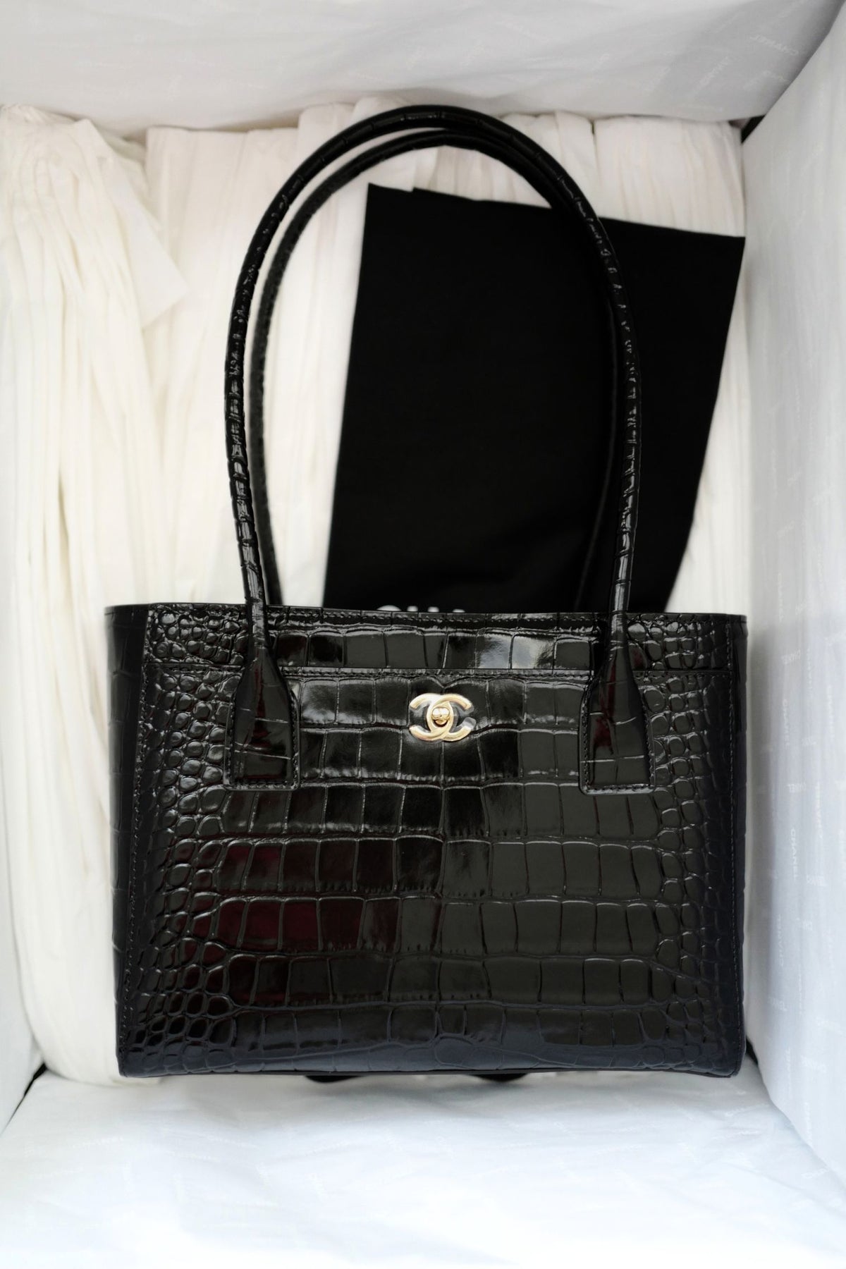 Chanel 26k Matthieu Blazy's Small Tote Black Crocodile Embossed Calfskin GHW