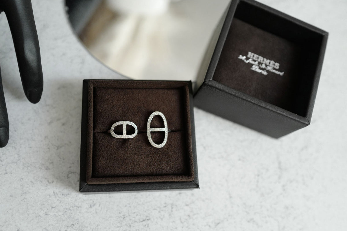 Hermès Chaine d'ancre Contour Double Diamond Ring White Gold Size 53 18K