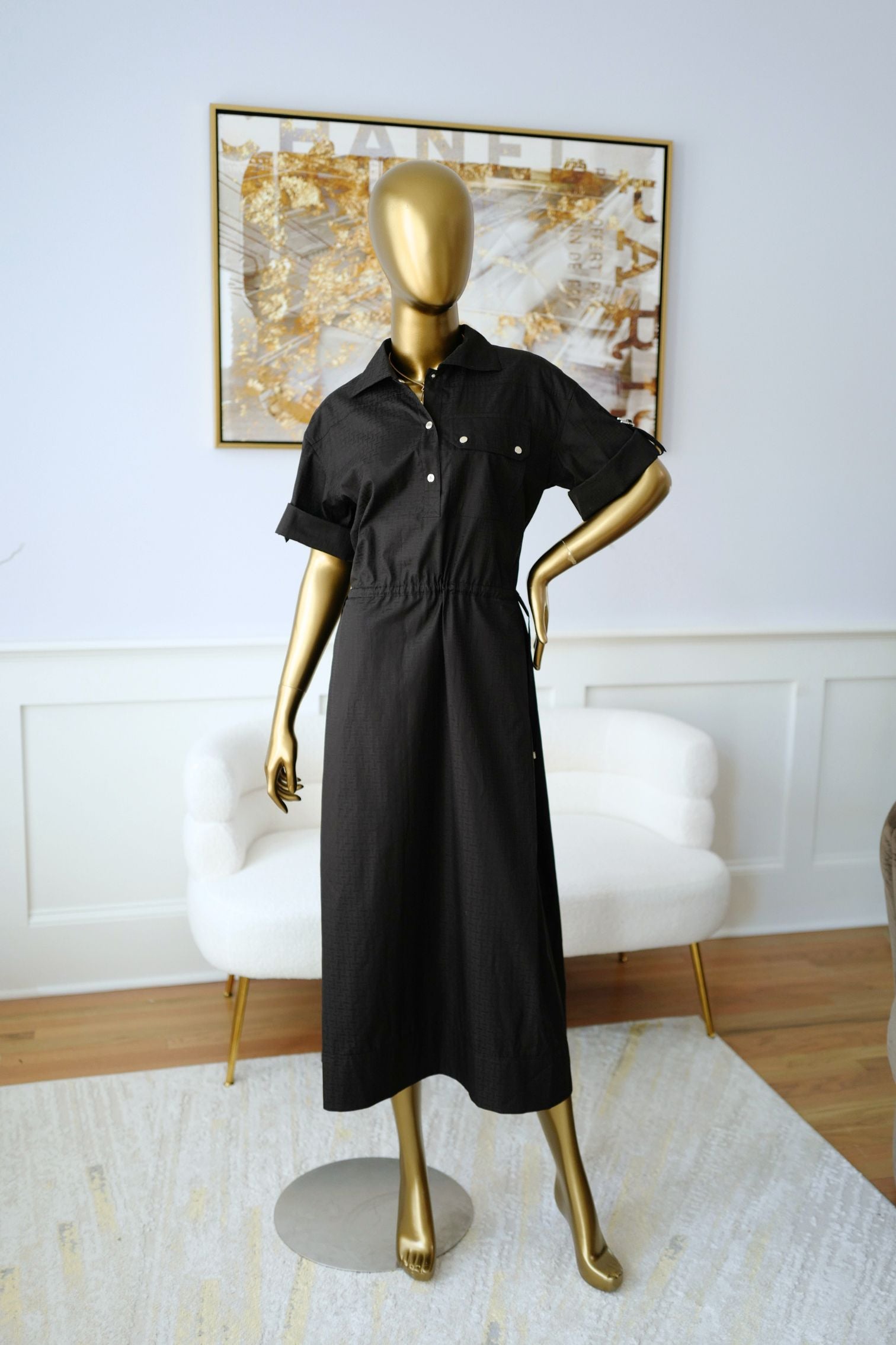 NEW Hermes "Mosaique" short-sleeve dress Noir Size 38