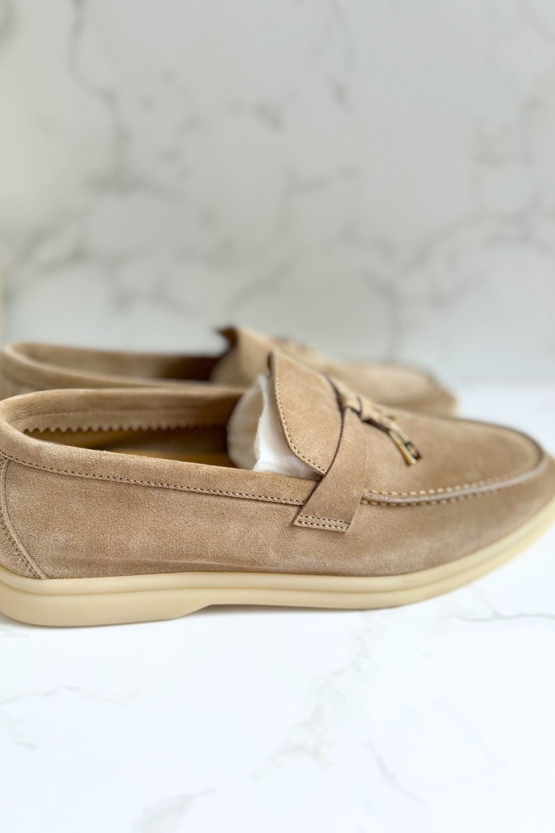 Loro Piana Summer Charms Walk Loafer Sandstone Suede Leather Size 40