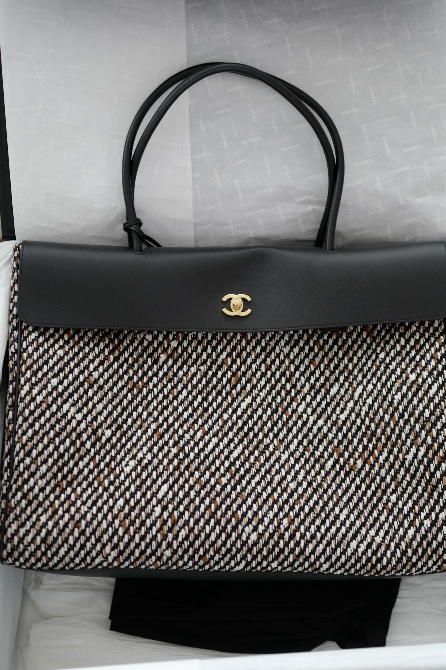 Chanel 26s Large Shopping Bag Black/Ecru Wool Gold Hardware "Matthieu Blazy's"