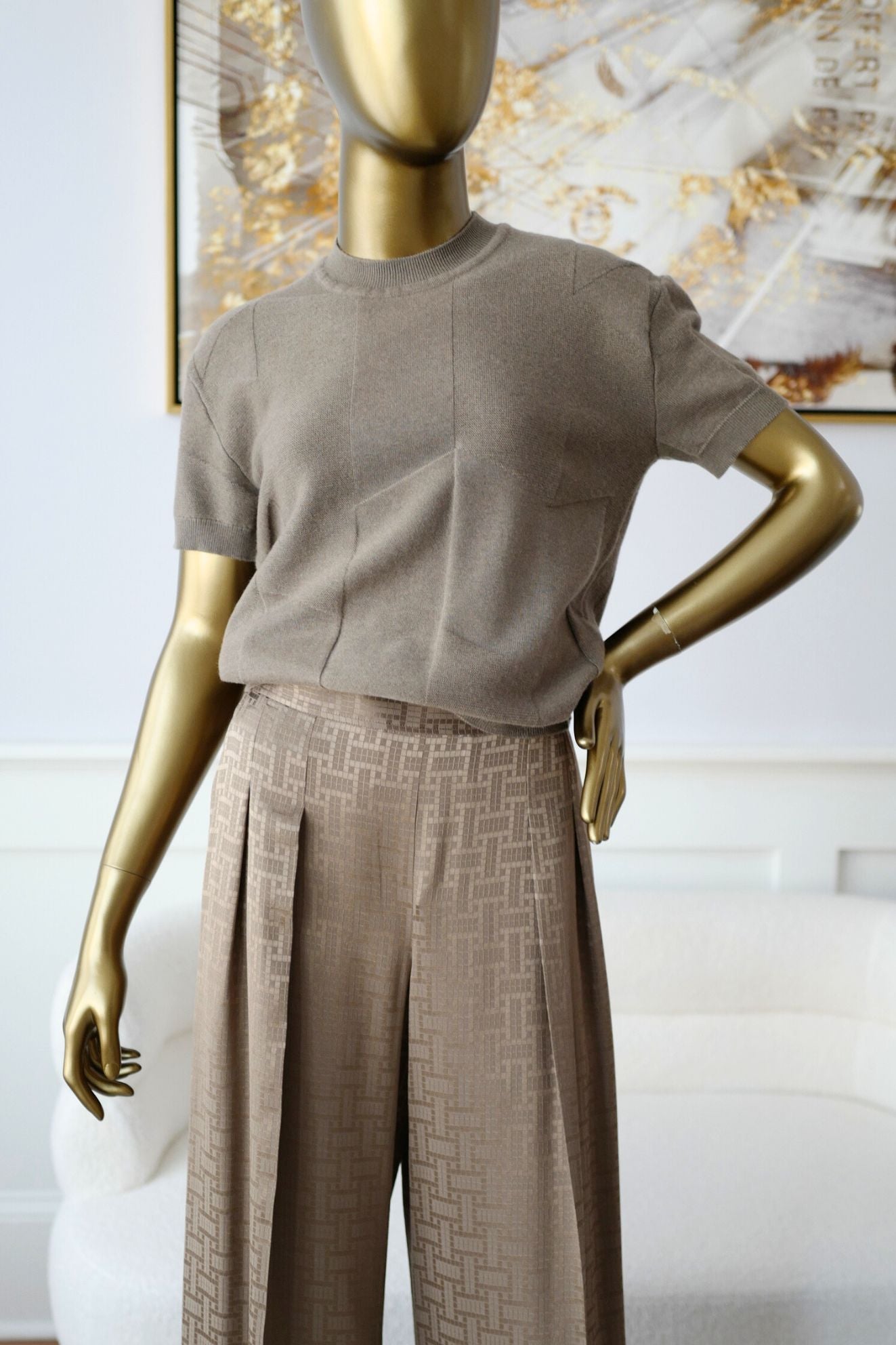 Hermès H Voyage Short Sleeve Sweater Étoupe Virgin Wool Size 34