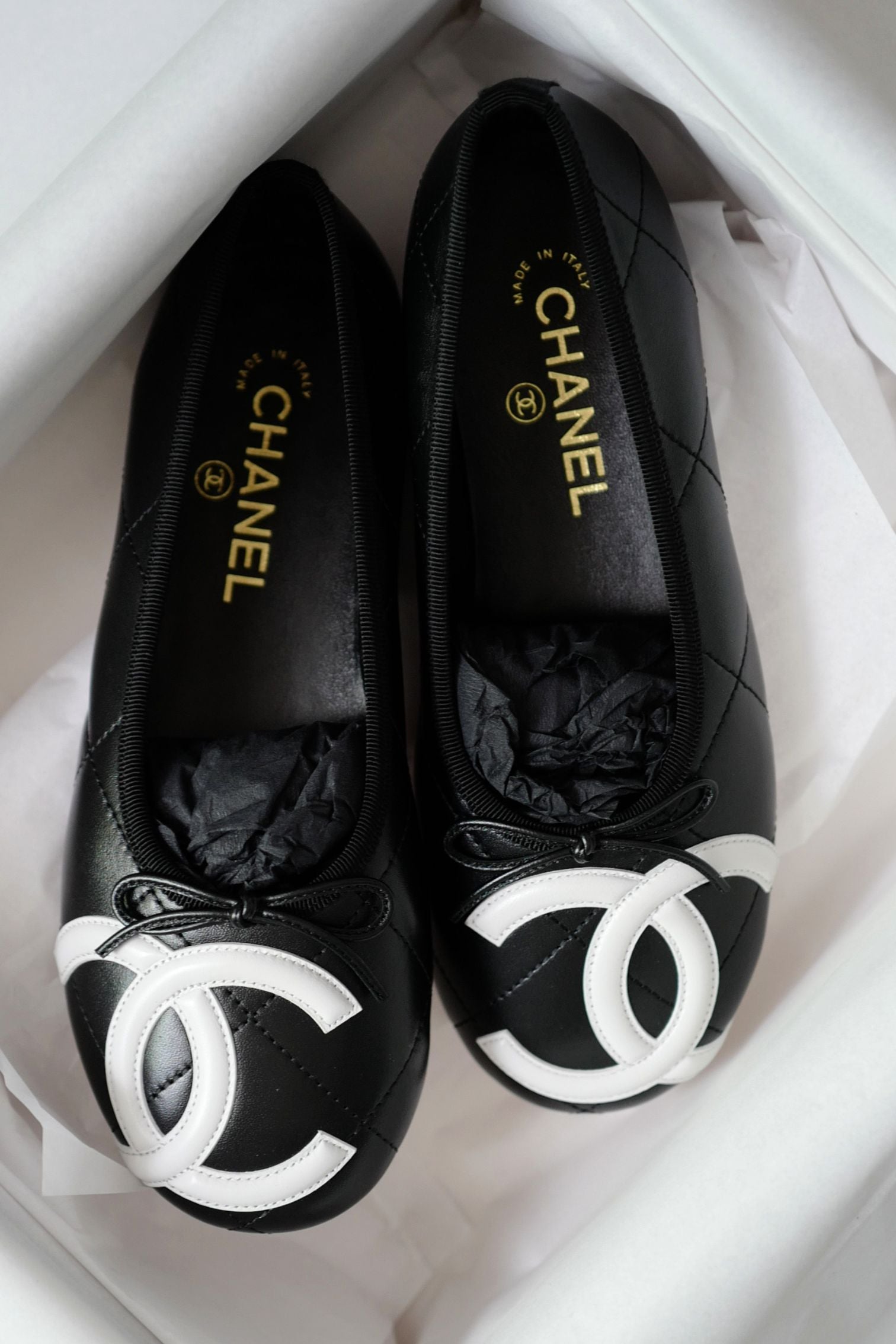 Chanel 26M Coco Beach Ballet Flats Black Lambskin Size 37.5