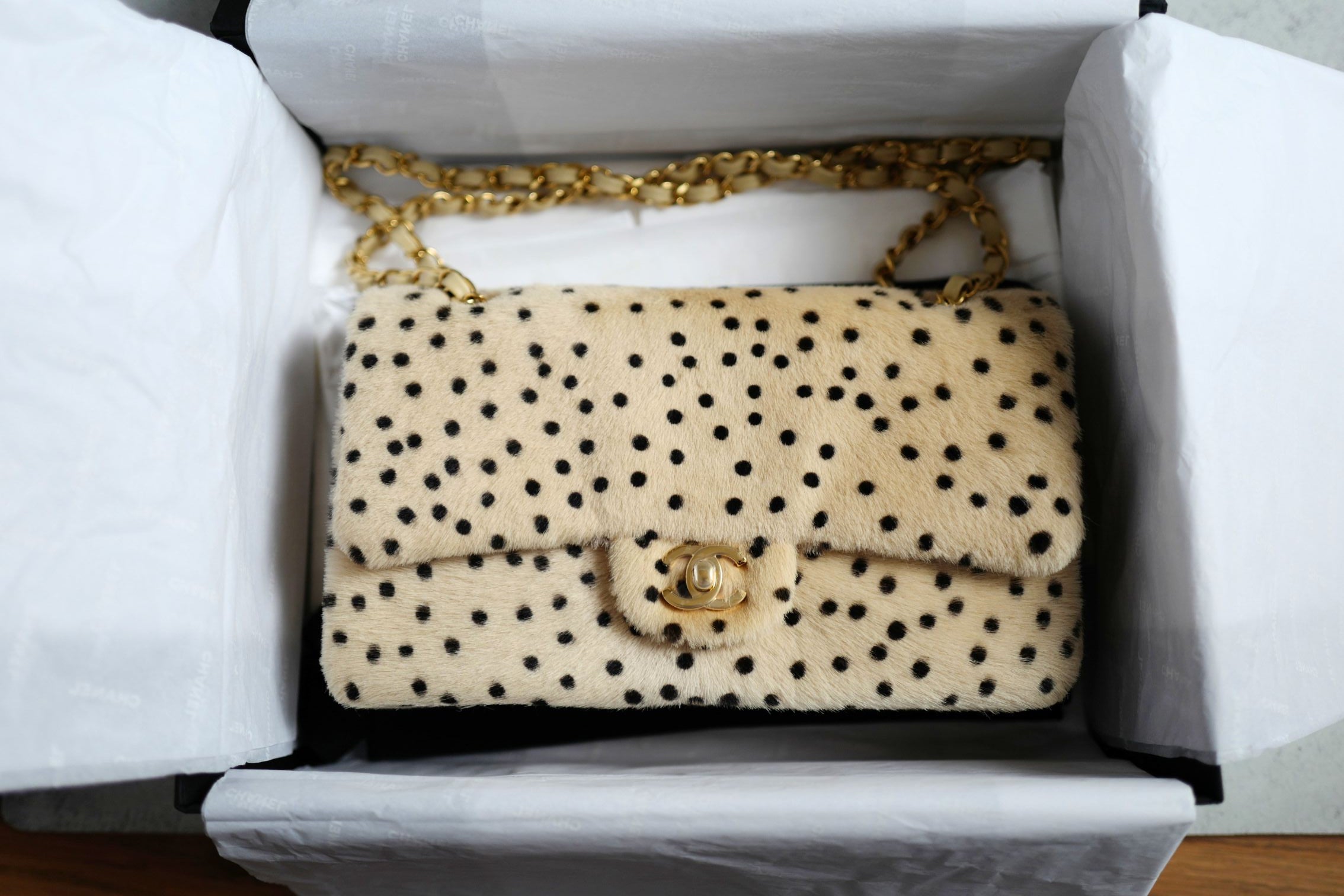 Chanel 26A Métiers d’Art Classic Flap Leopard Pony Lambskin Light Beige & Black