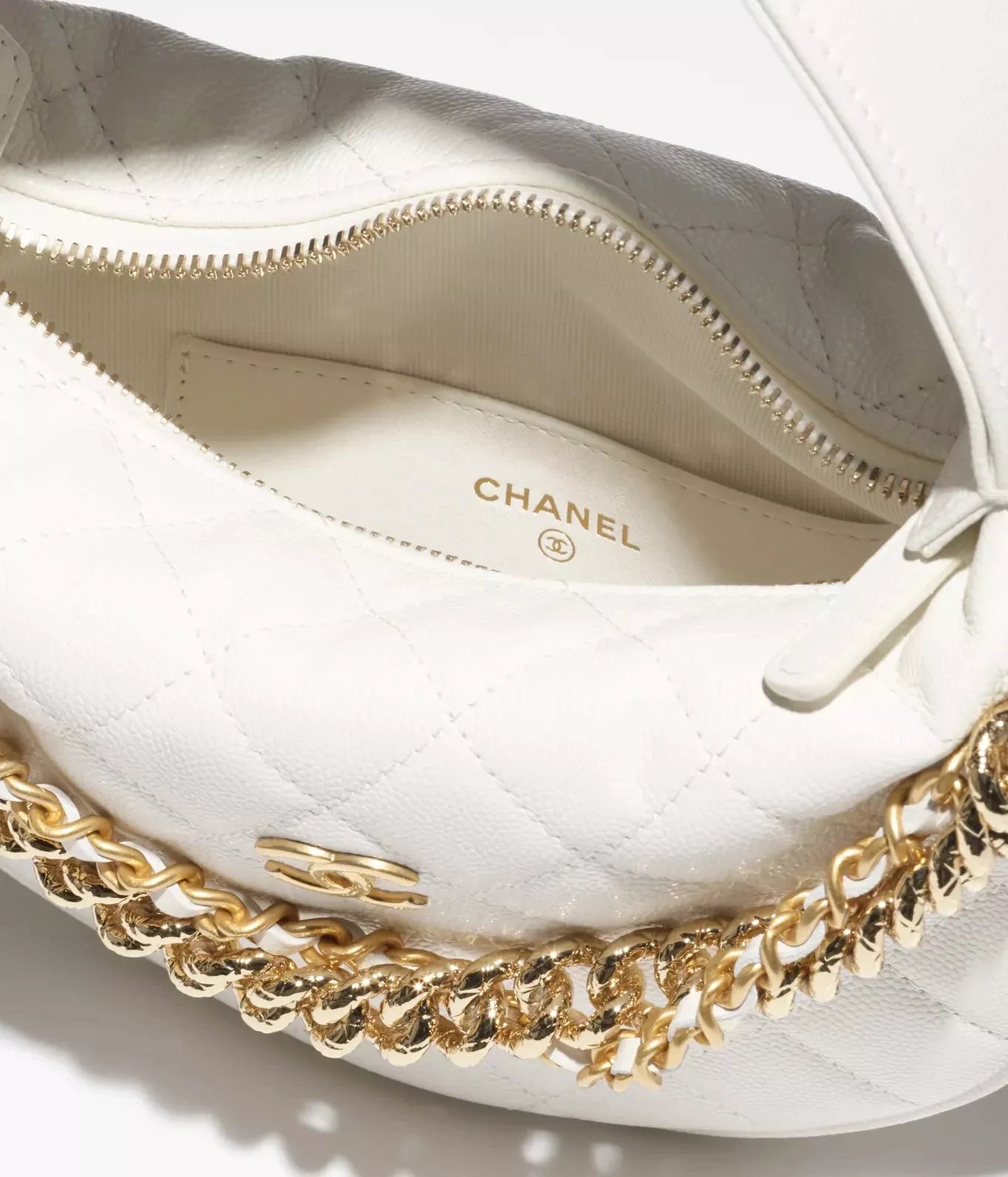 Chanel 24S White Calfskin Pouch on Gold Chain