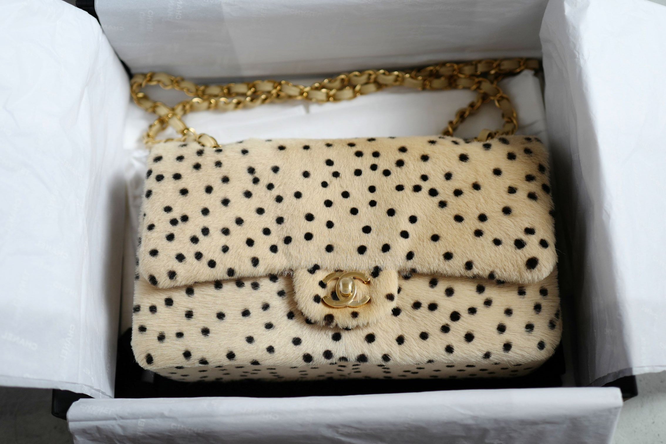 Chanel 26A Métiers d’Art Classic Flap Leopard Pony Lambskin Light Beige & Black