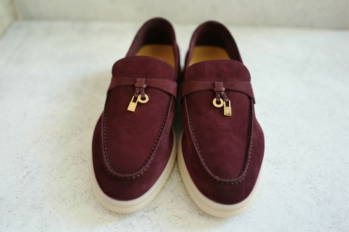 BNIB Loro Piana Summer Charms Walk Loafer Burgundy Suede Calfskin Size 37.5