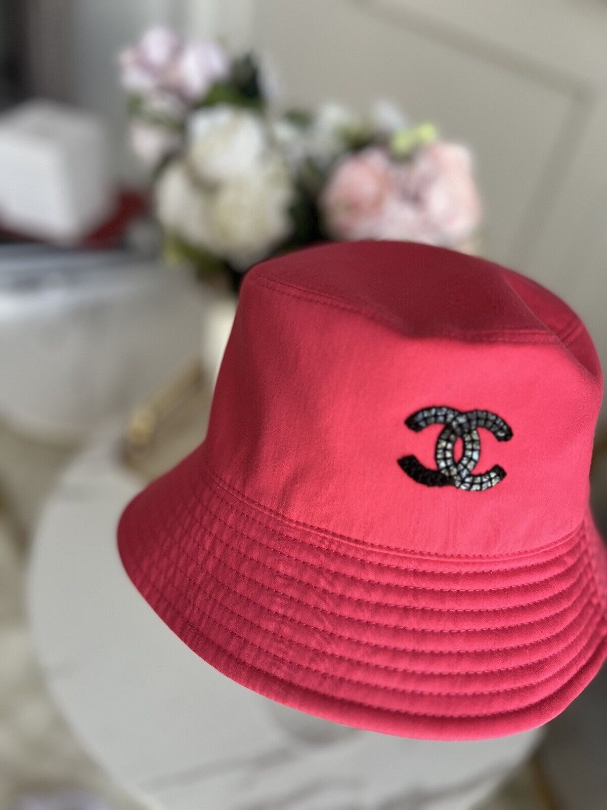 Chanel Bucket Hat Pink CC Logo NEW