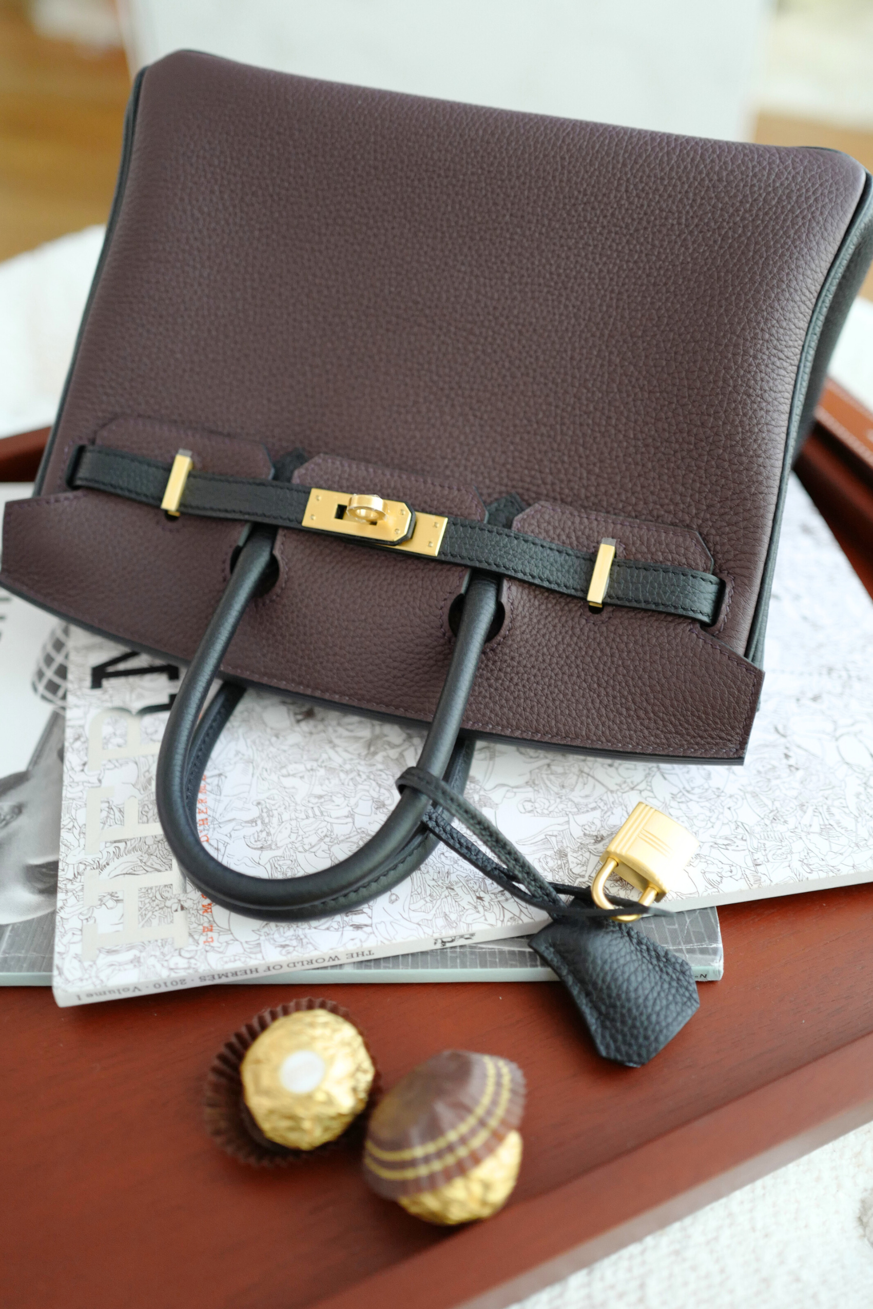 Hermès Birkin 25 HSS Rouge Sellier/Noir Black Togo Leather Gold HW Stamp K