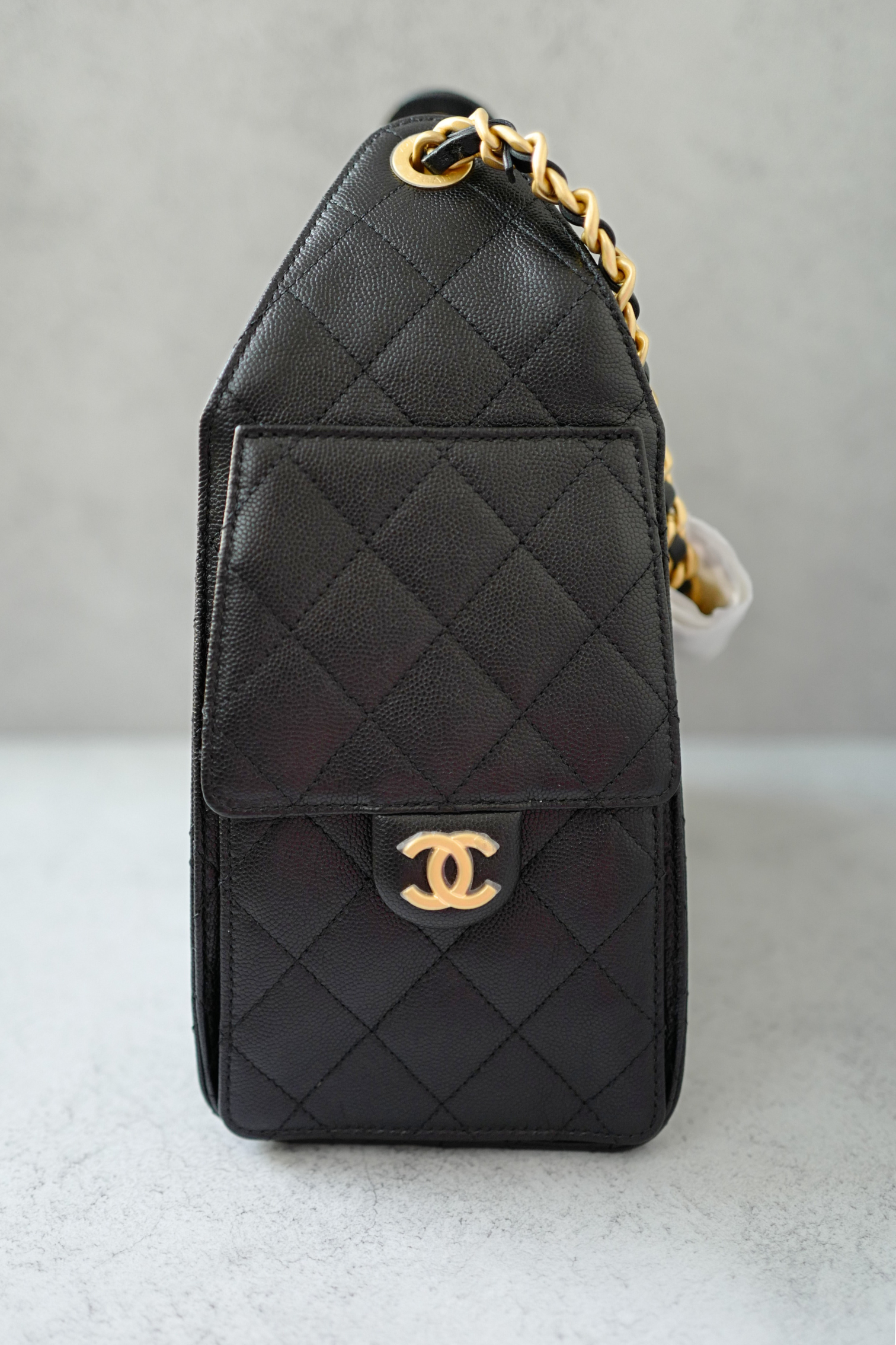NEW Chanel 25S Small Hobo Bag Black Grained Calfskin with Gold Hardware