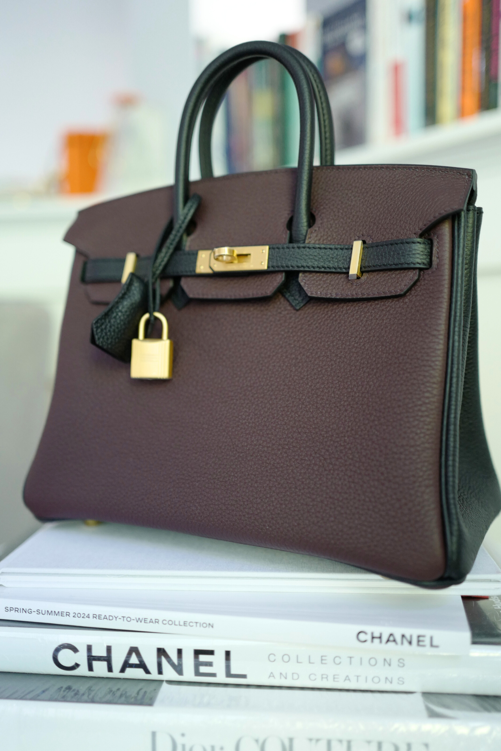 Hermès Birkin 25 HSS Rouge Sellier/Noir Black Togo Leather Gold HW Stamp K