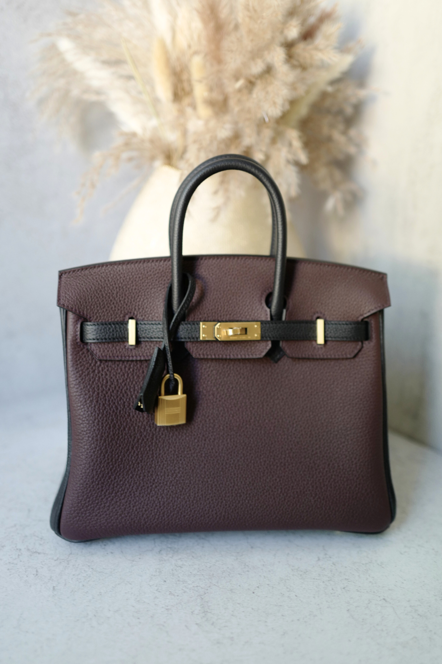 Hermès Birkin 25 HSS Rouge Sellier/Noir Black Togo Leather Gold HW Stamp K