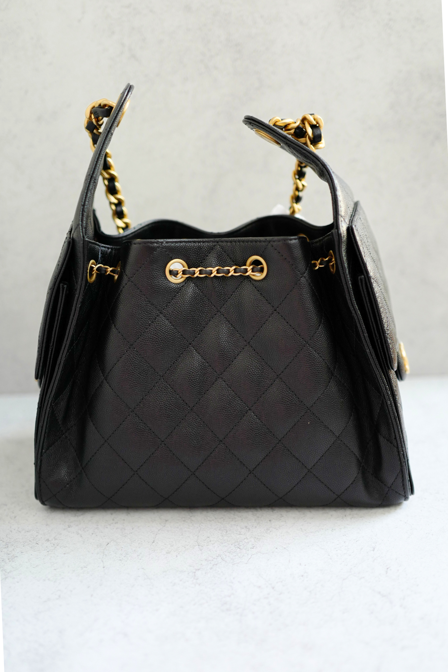 NEW Chanel 25S Small Hobo Bag Black Grained Calfskin with Gold Hardware