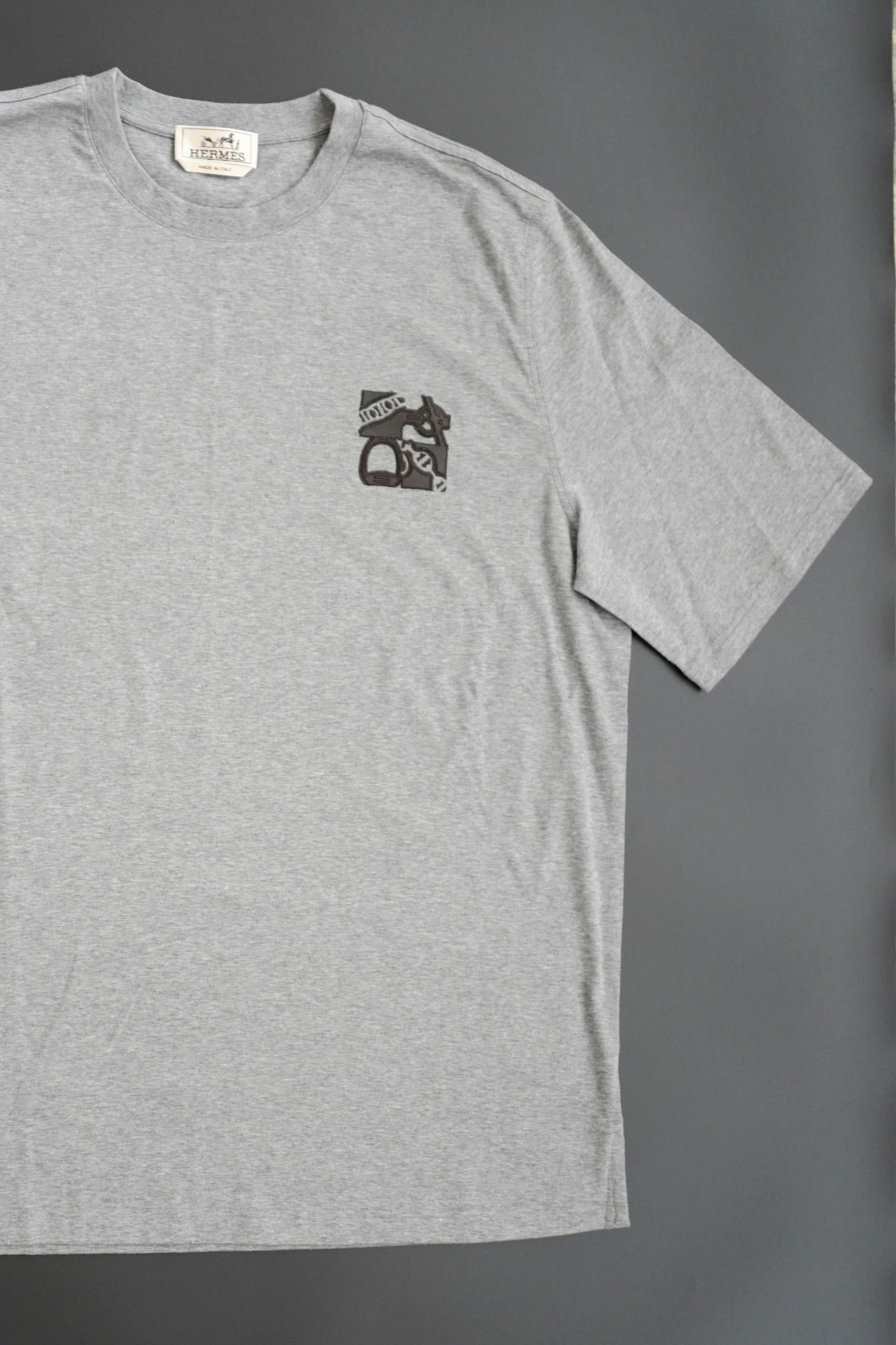 NEW Hermès Men’s T-Shirt Gray Cotton Short Sleeve Size L Logo Casual Top