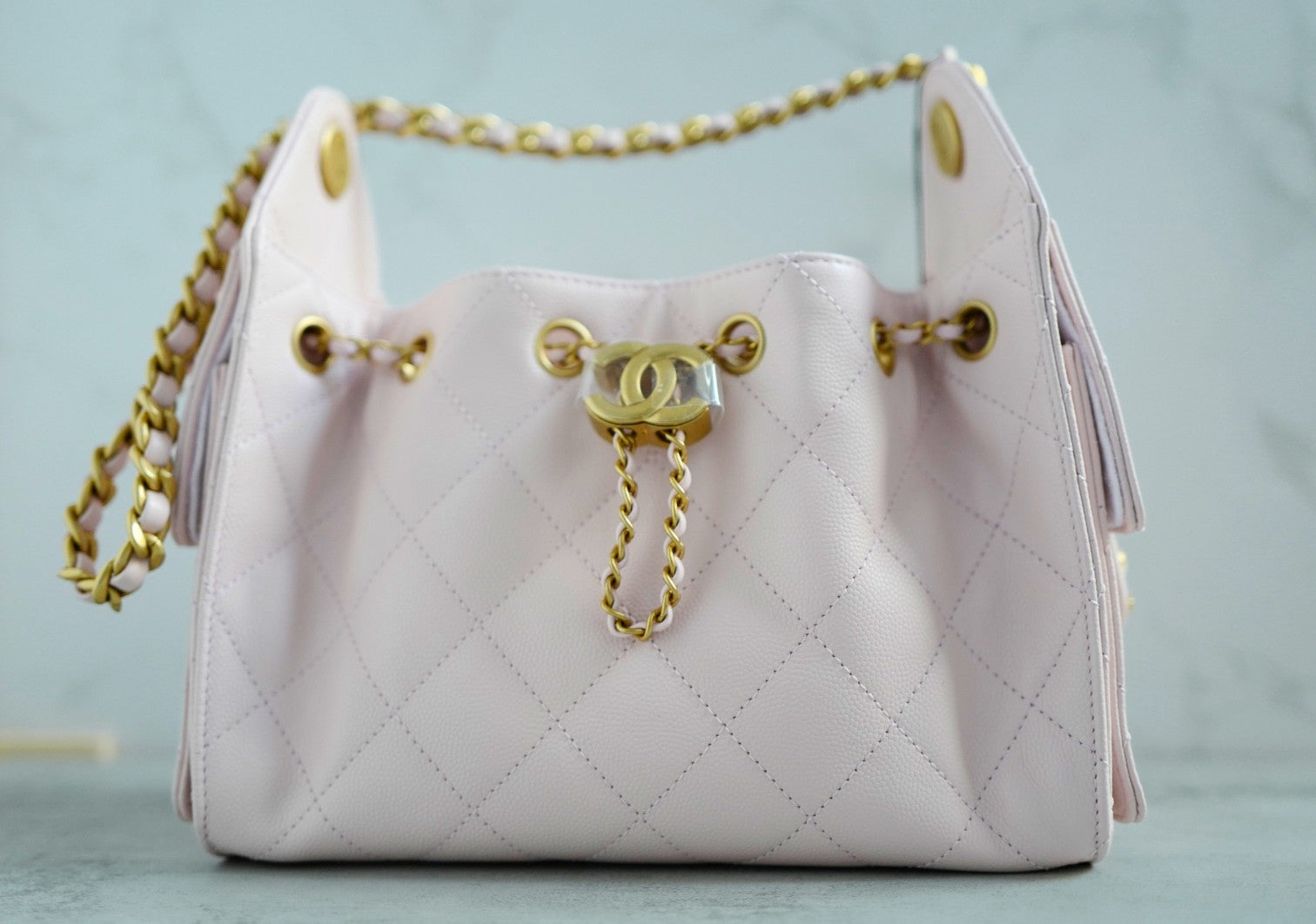 BNIB Chanel 26C Mini Hobo Bag Pink Grained Calfskin with Gold Hardware