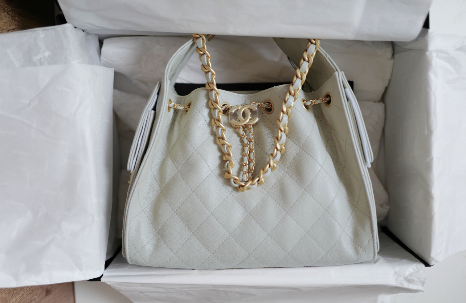 NEW CHANEL 2025 25B Small Hobo Bag Grained Calfskin Light Grey GHW